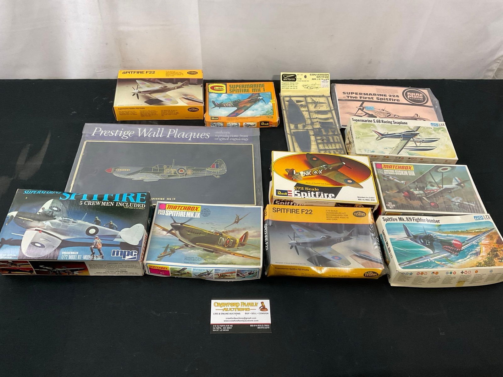 Large Lot of Model Kits & Wall Plaque, 11 Various Spitfire Plane Kits, Testors, Matchbox, Revell & (1 of 4)