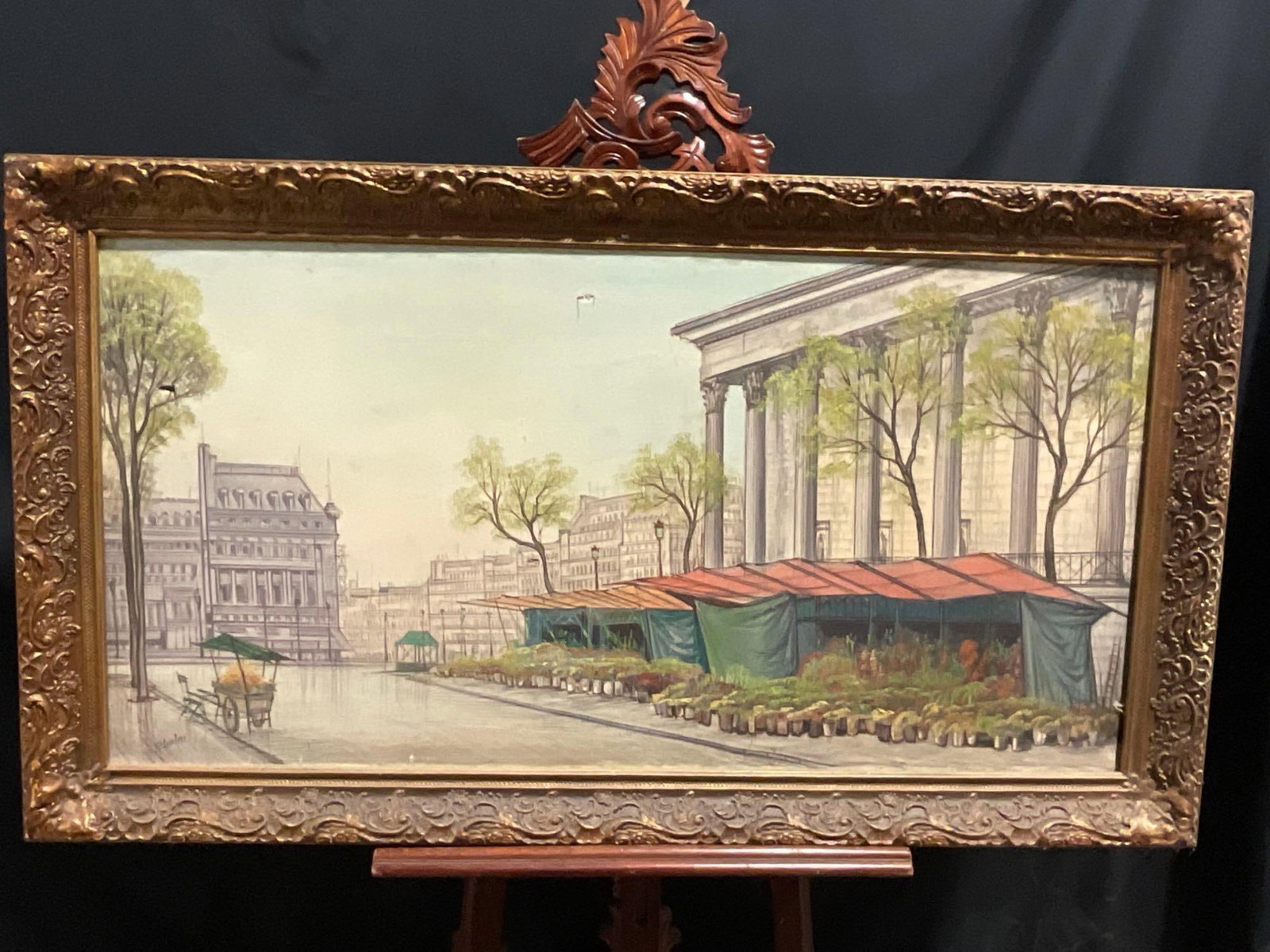 Vintage 1960s Paul Lambert Framed Oil on Canvas, French Boulevard, 30 x 53 inches (1 of 9)