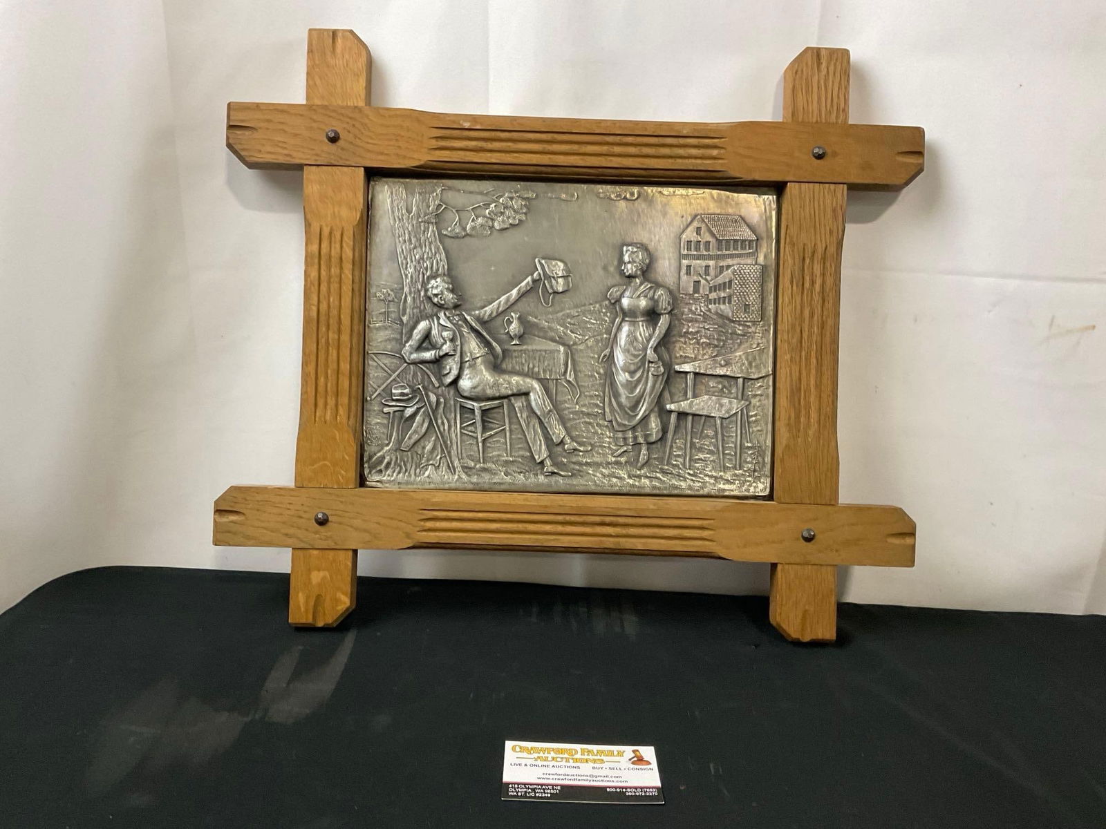 German Pewter Relief Artwork in Wooden Frame, 17 x 20 inches (1 of 5)