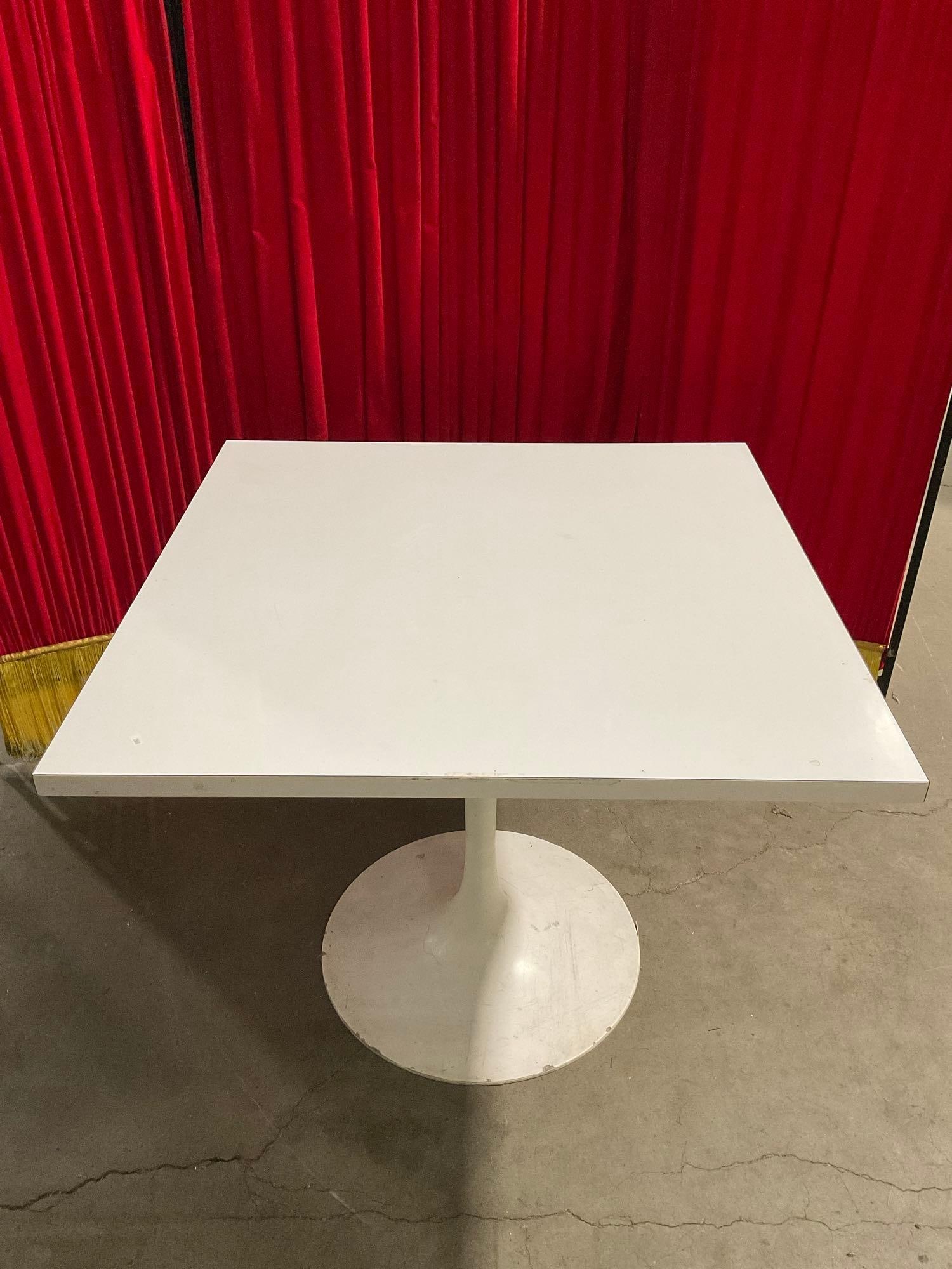 Vintage MCM Style White Square Vinyl? Composite Kitchen Table w/ Tulip Base. Stands 30" Tall See (1 of 8)