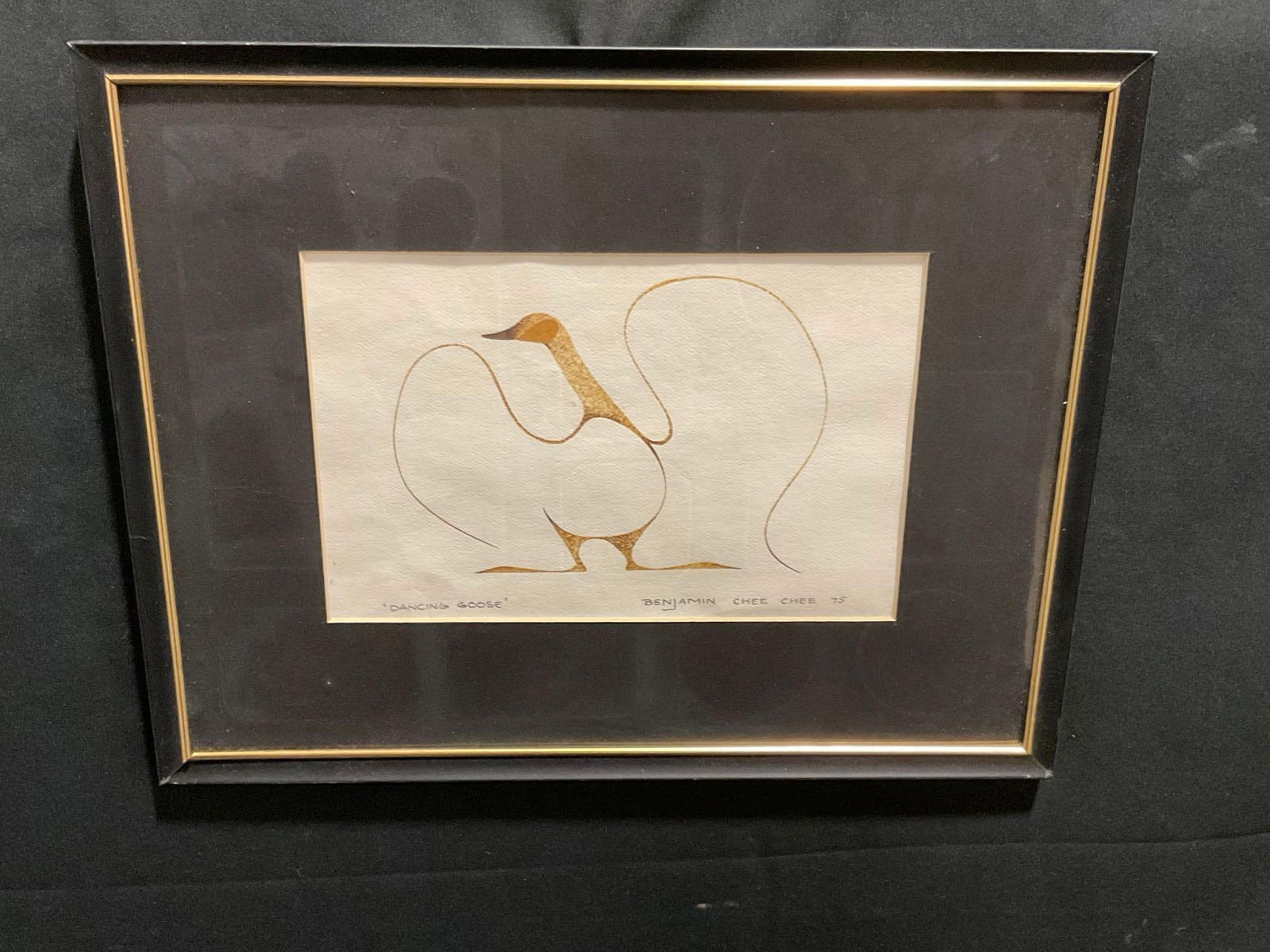 Framed Piece titled Dancing Goose by Benjamin Chee Chee 1975, Canadian Artist (1 of 5)