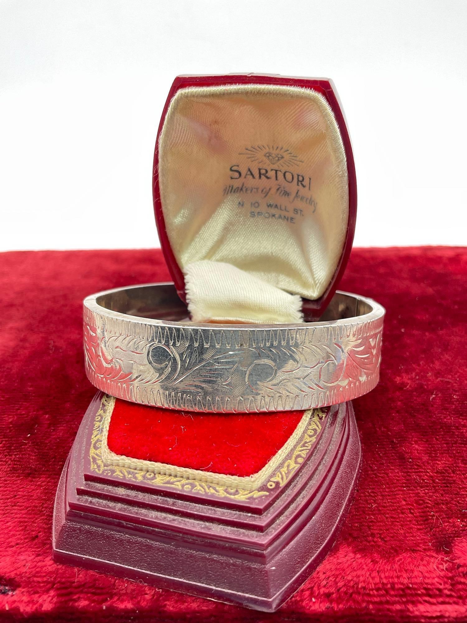 Vintage etched .925 sterling silver cuff bracelet (1 of 3)