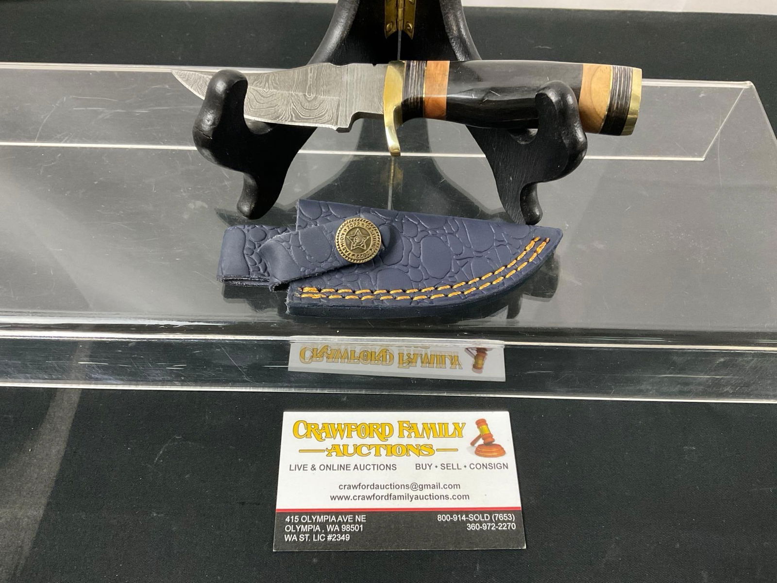 Handmade Damascus Steel Knife w/ Antler & Stacked Wood Handle & Custom Leather Sheath, 3 inch blade (1 of 2)