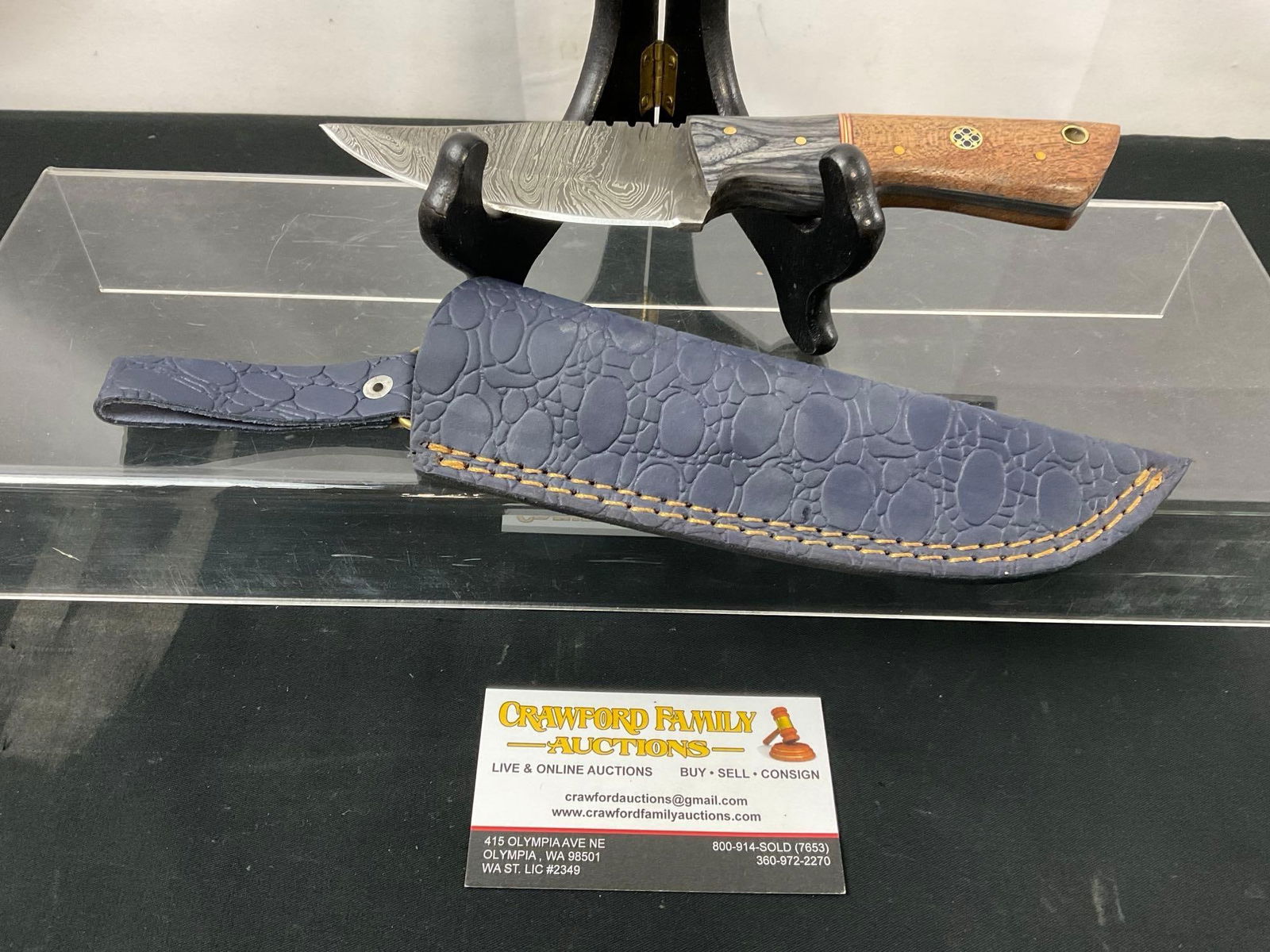 Handmade Damascus Steel Knife w/ Two-Tone Natural & Grey tinted wood handle (1 of 4)