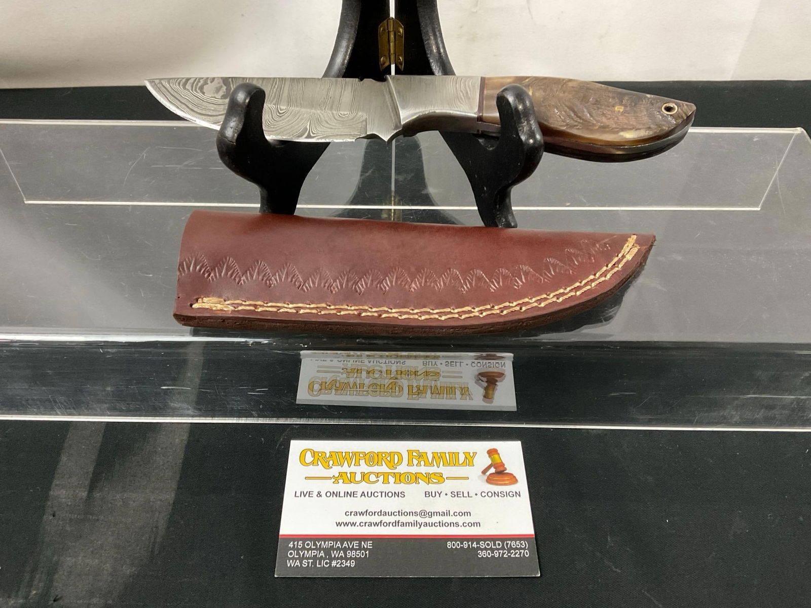 Handmade Damascus Steel Knife w/ Antler Handle & Custom Leather Sheath, 3.5 inch blade (1 of 3)