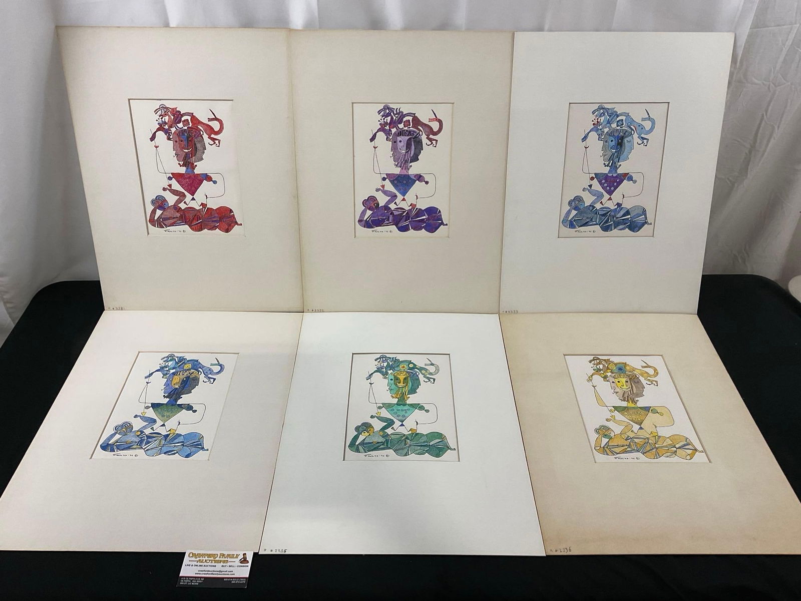 6x Fritz Faiss Originals, same design, different colors, vintage 1972, matted but unframed (1 of 7)