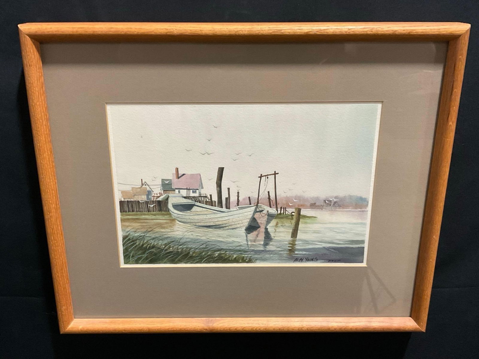 Framed Original Watercolor titled At The Water Front by Alex Young (1 of 5)
