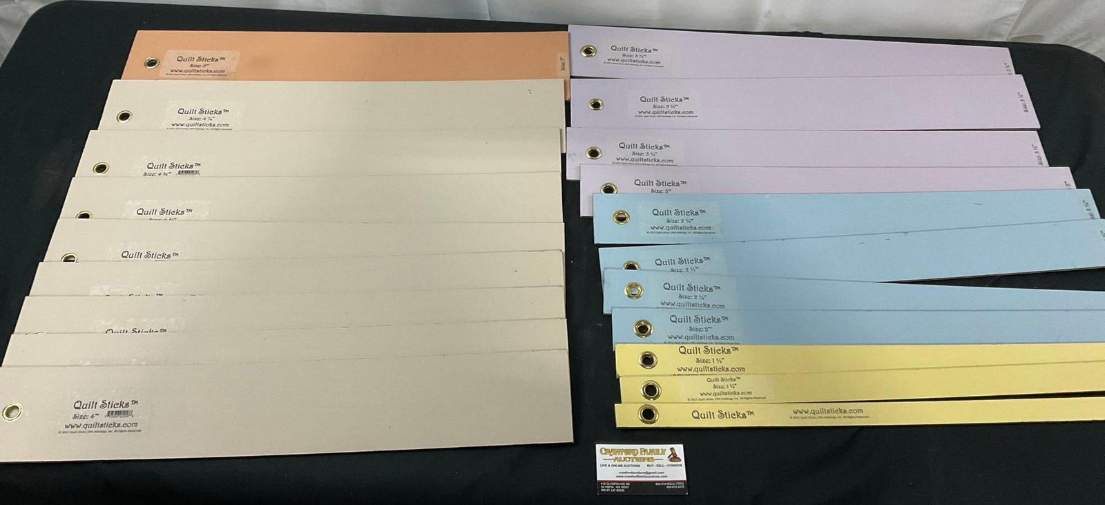 Whole set of Quilt Sticks, 5 to 1 inches in quarter inch increments: Appears to be in good shape. Used for measuring quilts and the squares. See pics. E-2940