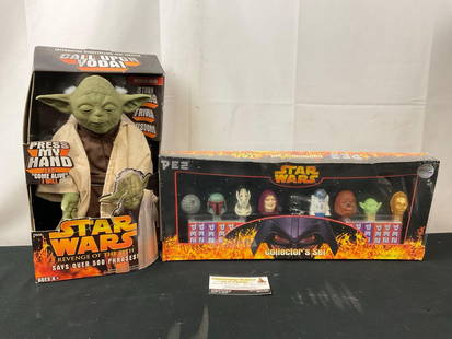 Interactive Jedi Master Yoda, Revenge of the Sith & Star Wars Pez Candy Collectors Set, 9 dispens...: Appears to be in good shape. The Pez set seems to be still sealed. See pics. E-3230