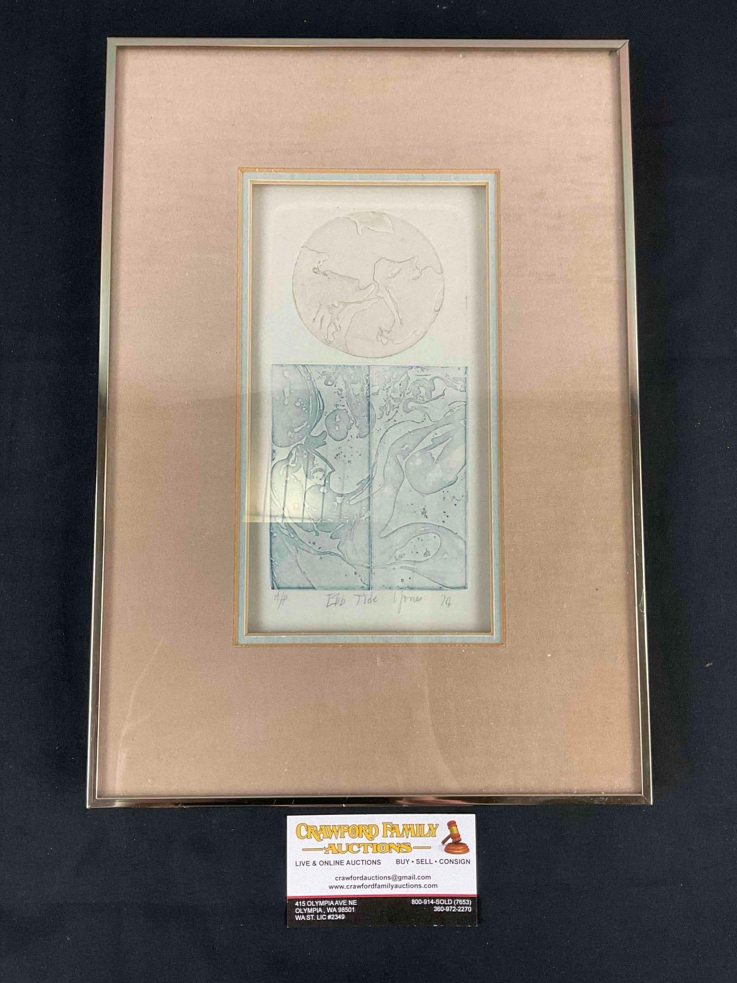 Vintage Framed A/P Artist's Proof of Art Print "Ebb Tide" Signed L. Jones '78. Excellent Condition, (1 of 5)