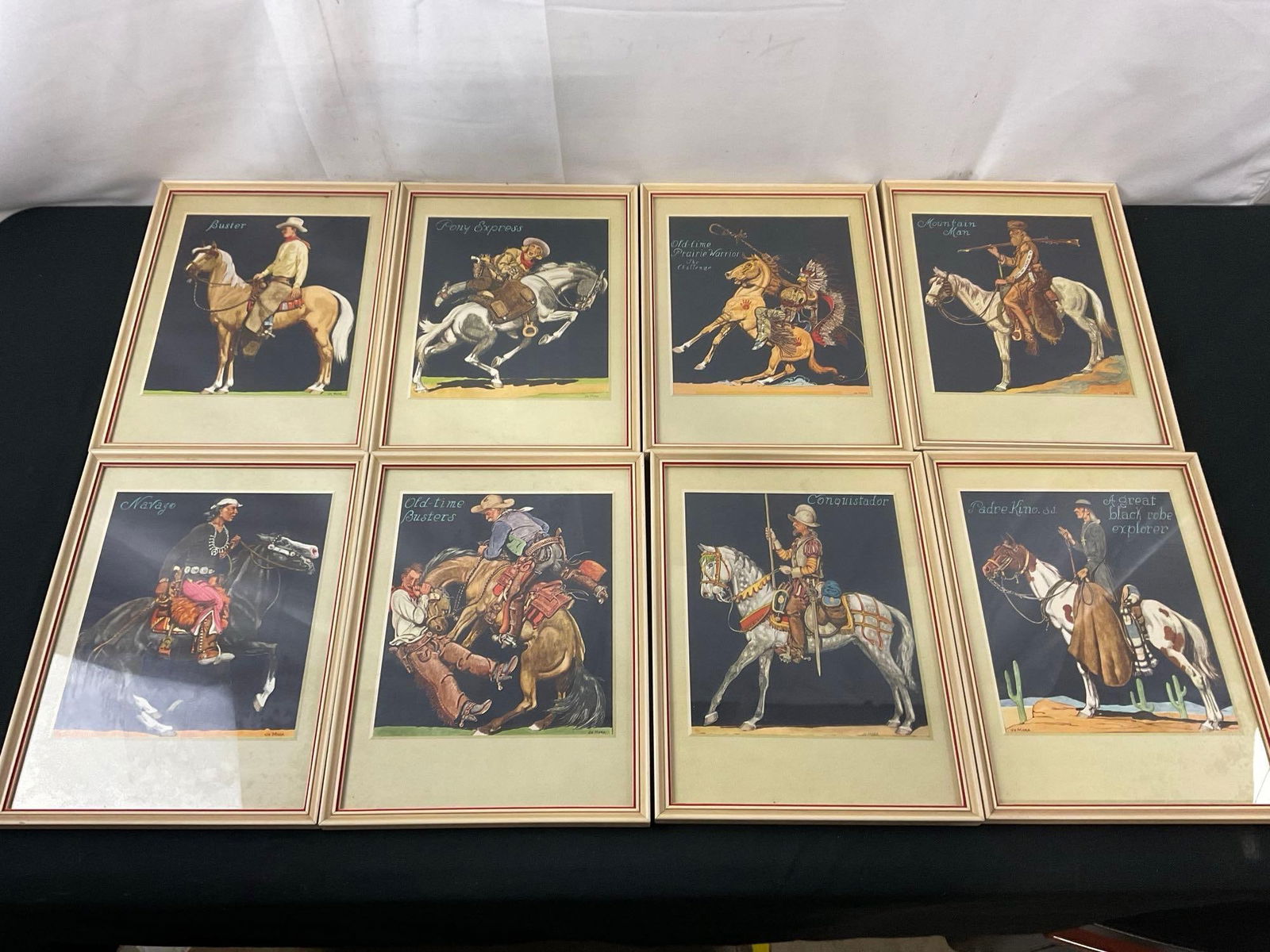 8x Framed Jo Mora Cowboy Prints, Buster, Pony Express, Conquistador and more, 13 x 9.25 inches (1 of 4)