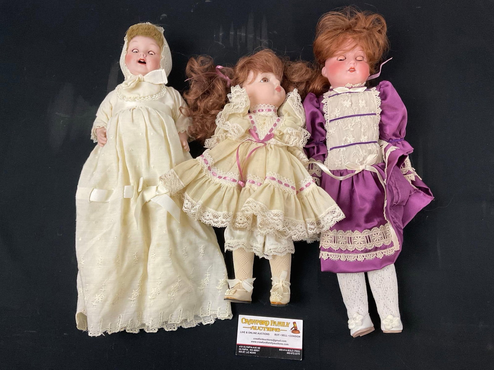Trio of German Bisque Dolls, 12-17 inches, Bru Jo, & P.M Grete 3/0: Marked Germany, Appears to be in good shape. The tallest doll measures approx 12-17 inches. See pics. E-3250