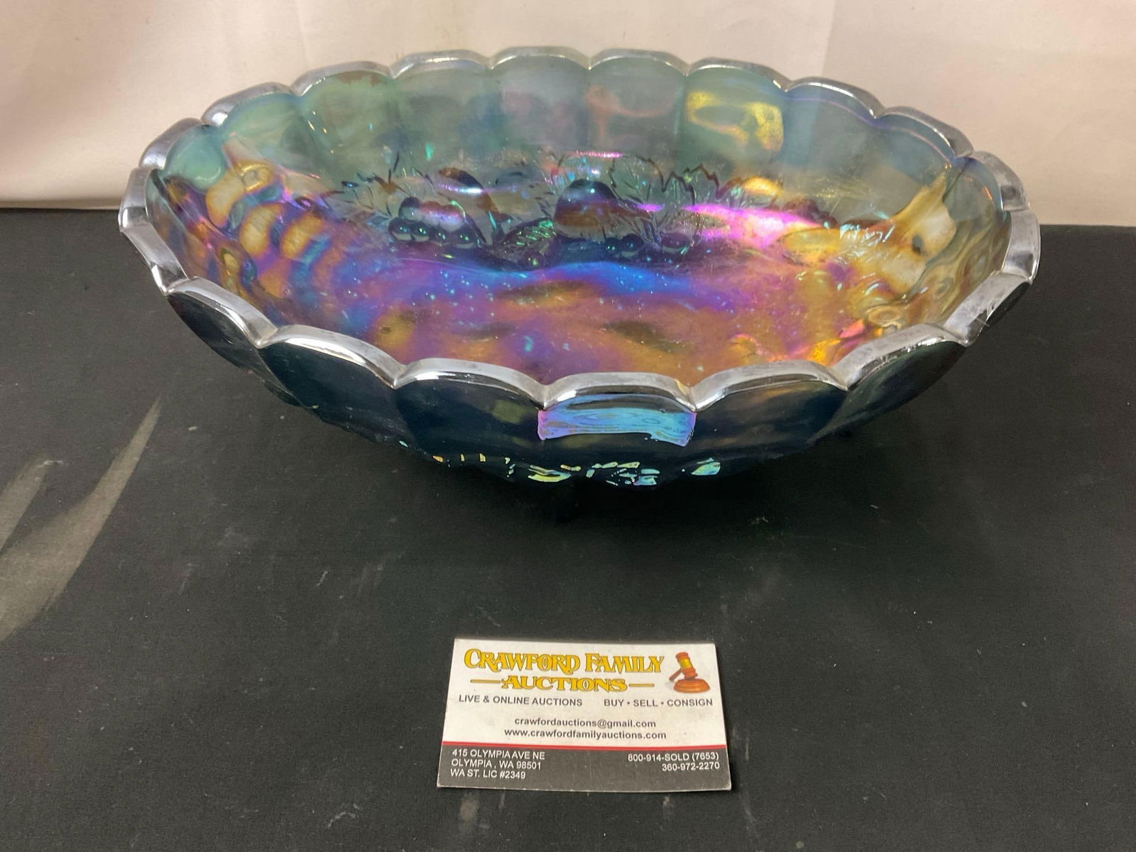 Vintage Indiana Blue Carnival Glass Bowl, Footed, 12 inches long (1 of 4)