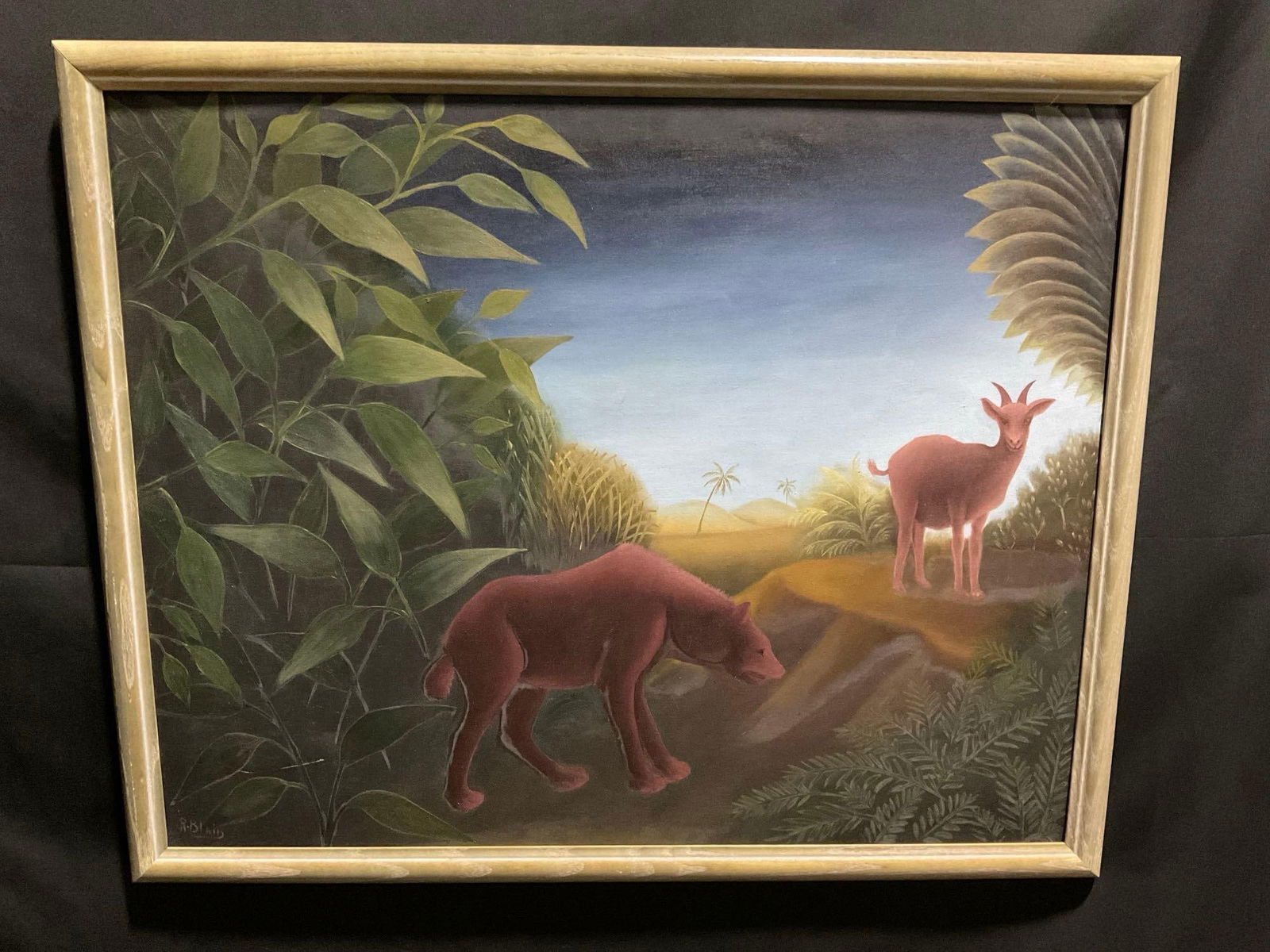 Framed Original Painting, two animals in the jungle by R. Blair, 26 x 32 inches (1 of 6)