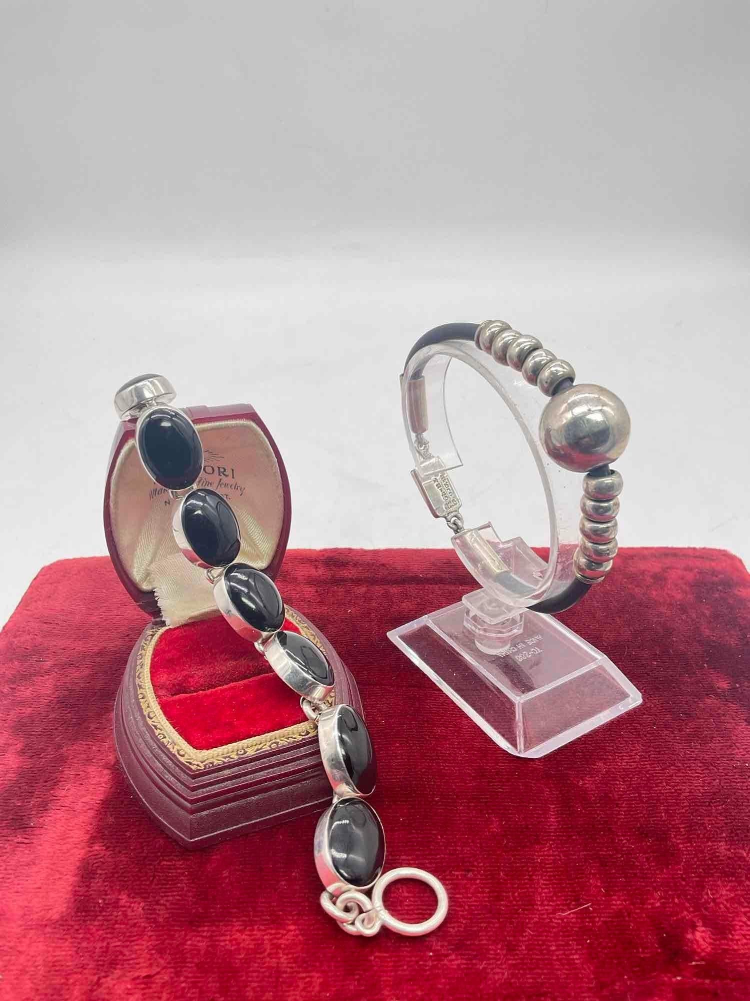 Pair of Sterling Silver Link bracelets Featuring Black onyx and Ball Style both marked 925 Mexico: SC-414