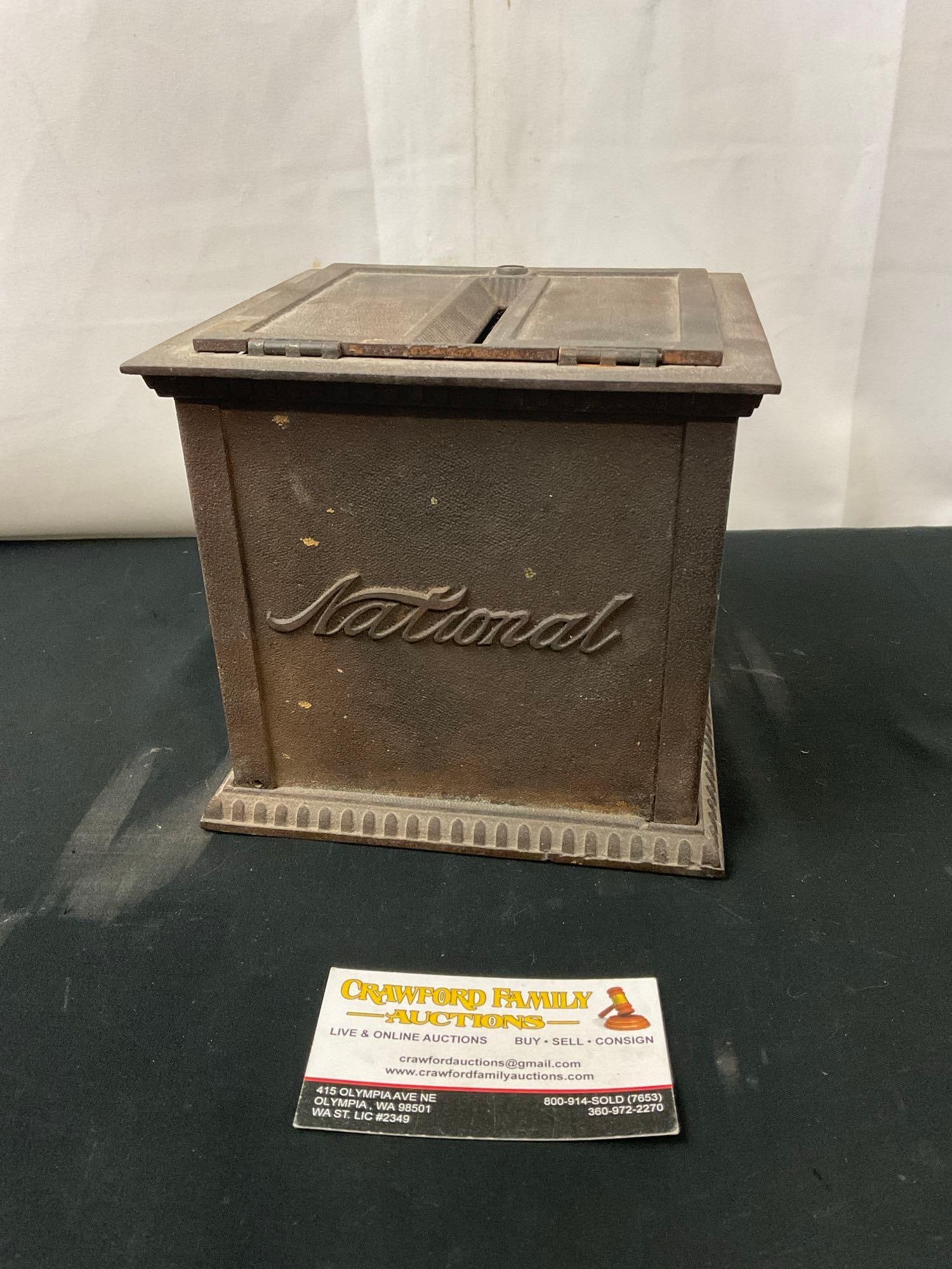 Antique National Cash Register Metal Receipt Box, 6.5 inch cube, no key (1 of 5)