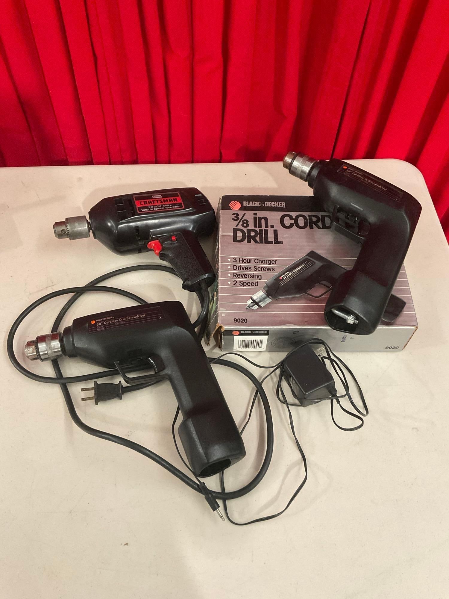 Craftsman 3/8" Variable Speed Drill & 2x Black & Decker 3/8" Cordless Drills - See pics (1 of 4)