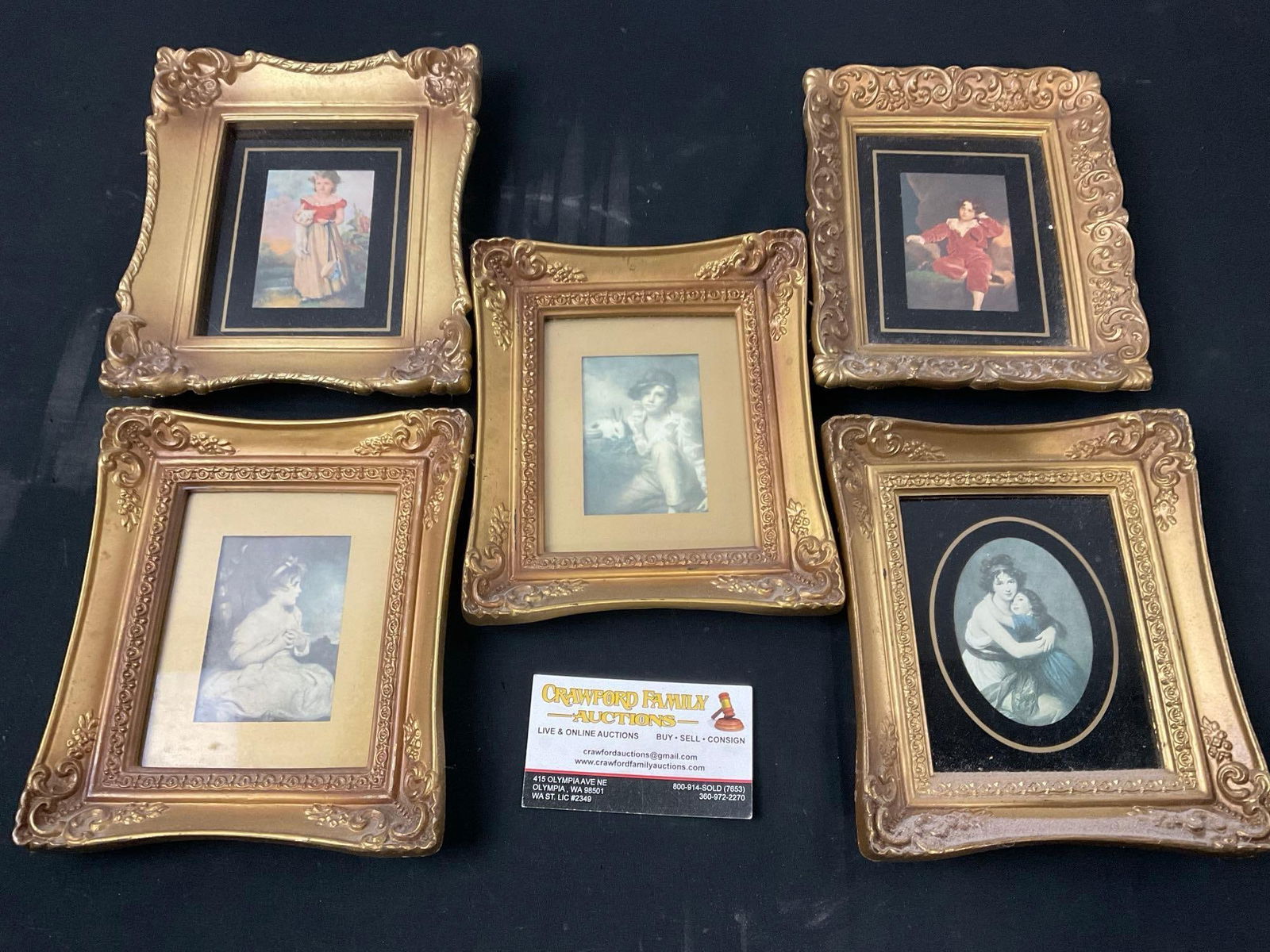 5 Framed pieces, Vintage Prints in Small Gilt Frames, 7 x 6 inches (1 of 10)