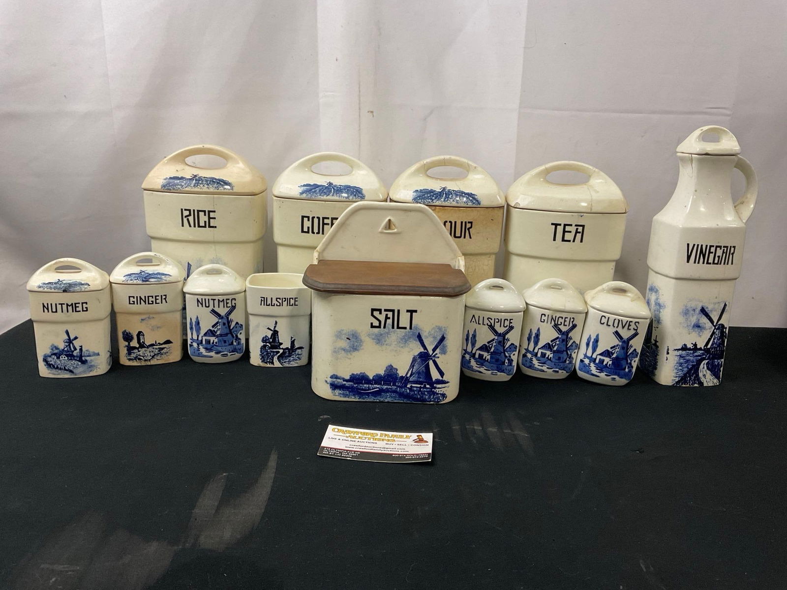 Antique Staffel German Porcelain Containers, Blue Windmill Designs, 13 pieces (1 of 4)
