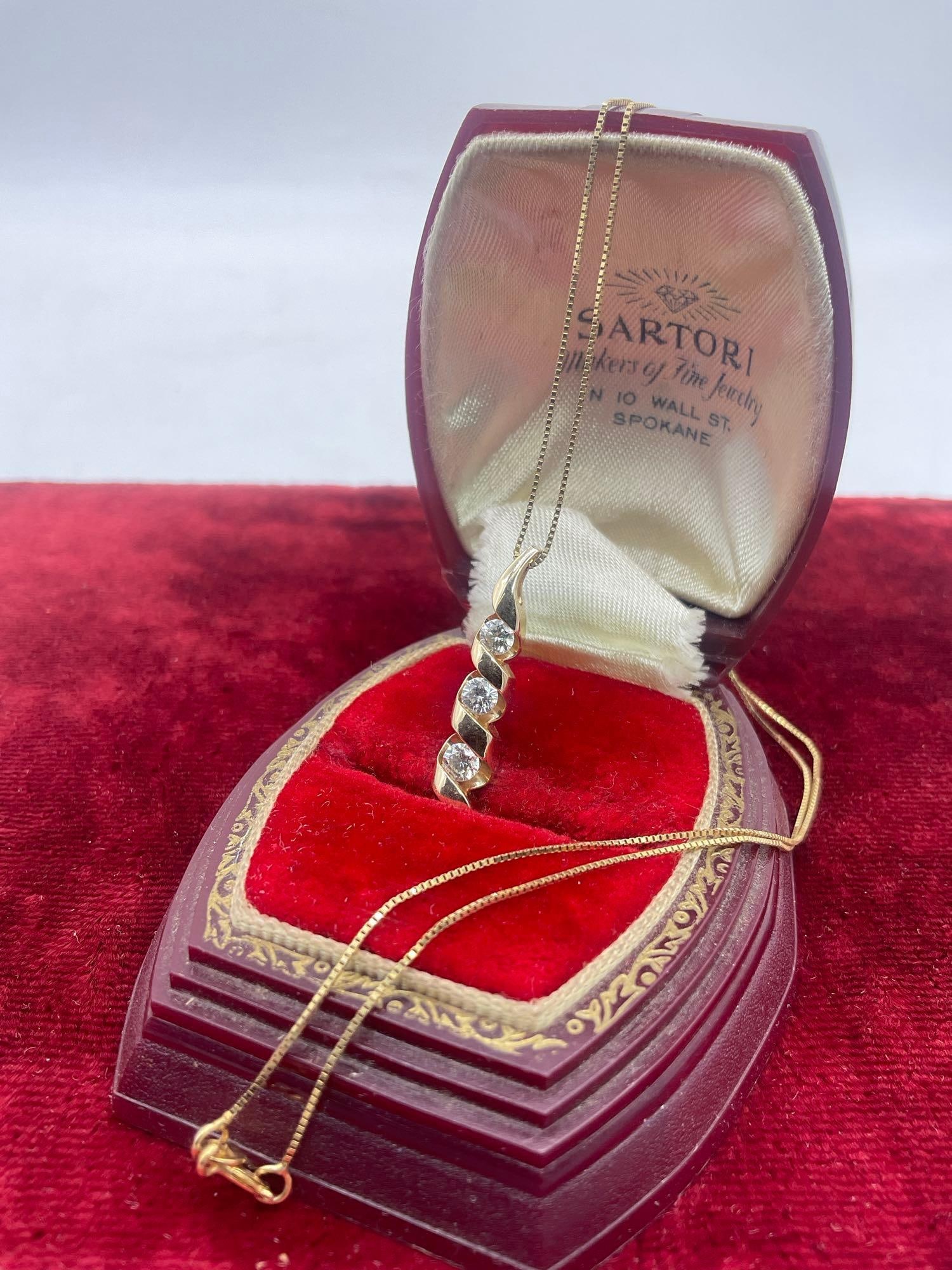 14k yellow gold diamond pendant and 14k gold chain - 1-2 tw diamonds & 4 grams (1 of 4)