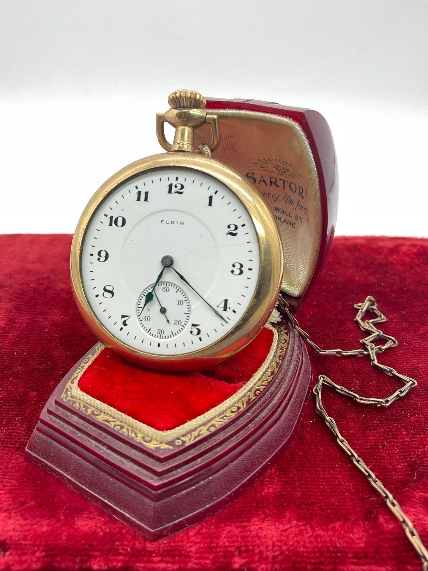 Antique Elgin National Pocket Watch Co. pocket watch with Simmons FOB chain in fair cond (1 of 5)