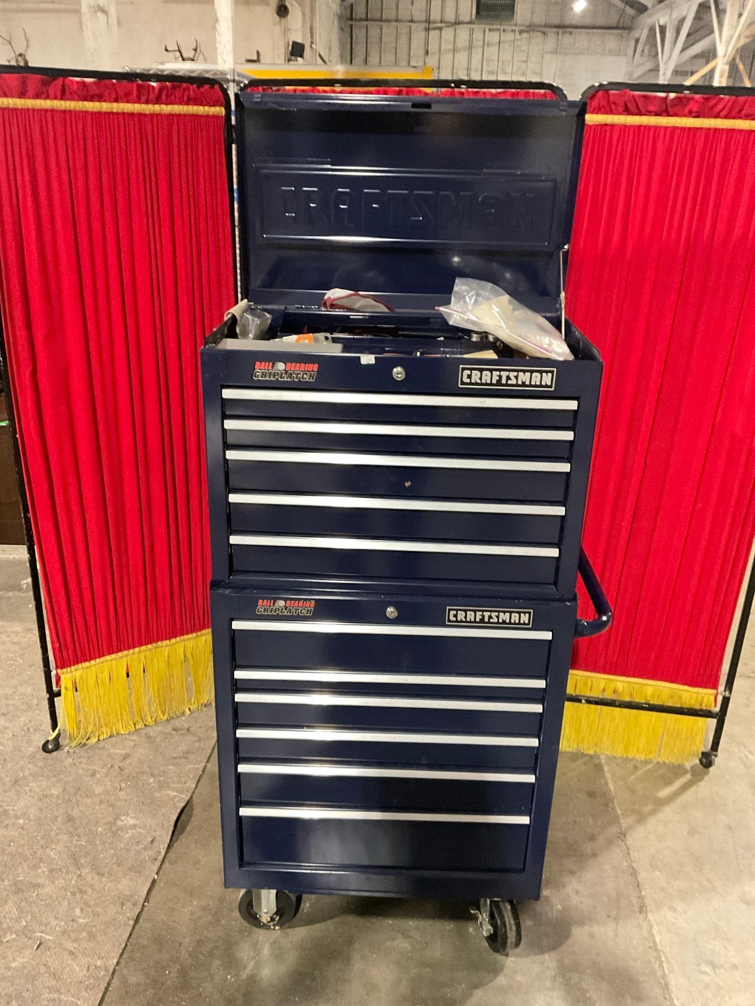 Craftsman Blue 2pc Tool Chest / Cart w/ 12 Compartments - filled with misc tools - See pics (1 of 10)