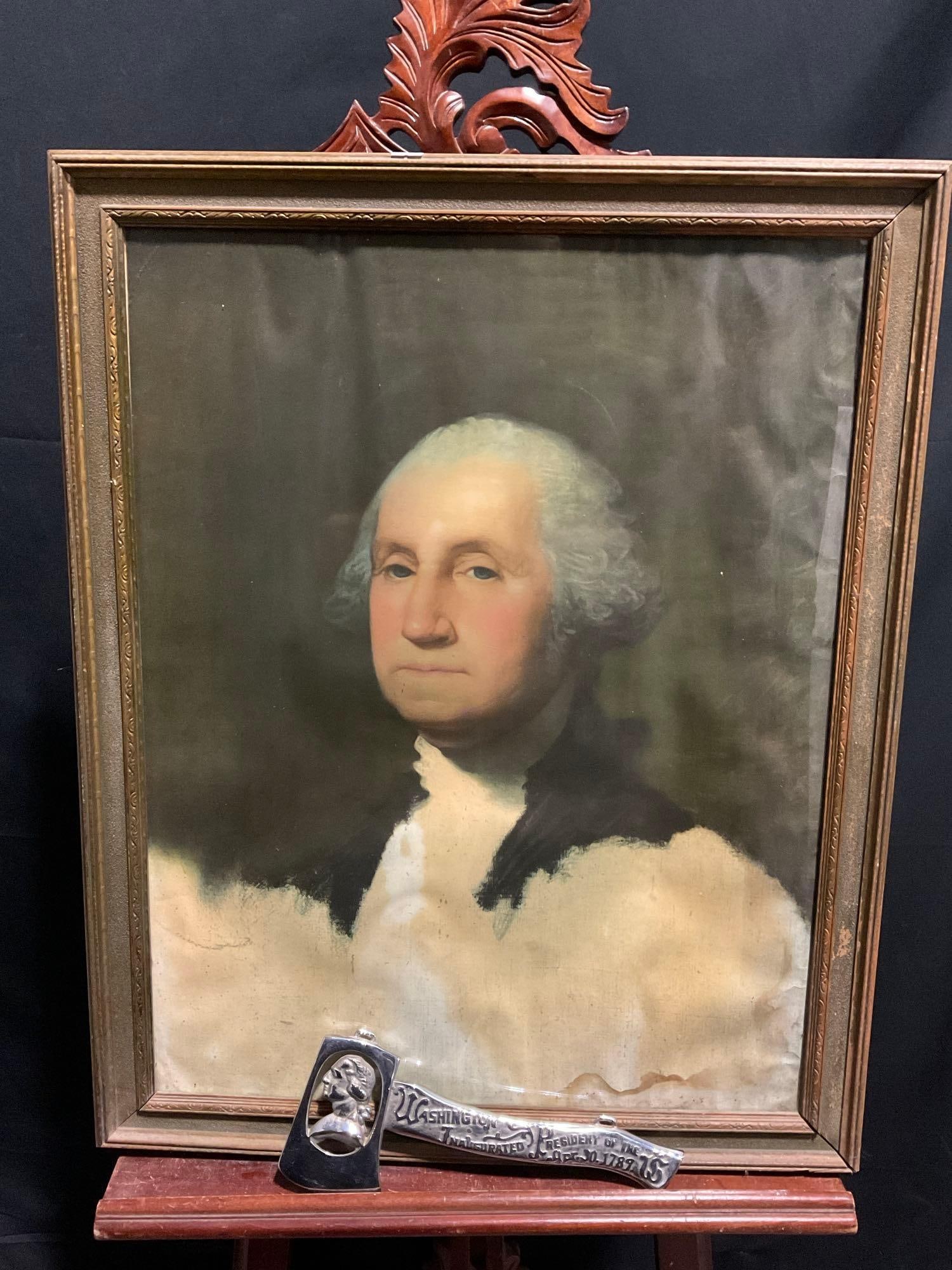 Large Print of President George Washington W/ Aluminum Commemorative Axe Wall Hanging, 31 x 25 (1 of 8)