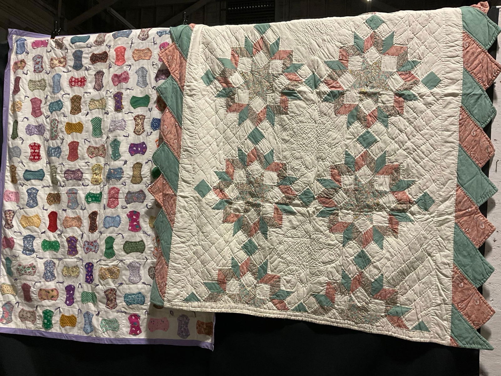 Pair of Handmade Quilts, Purple Lined measures 62 x 49 & Pink measures 60 x 78 (1 of 8)