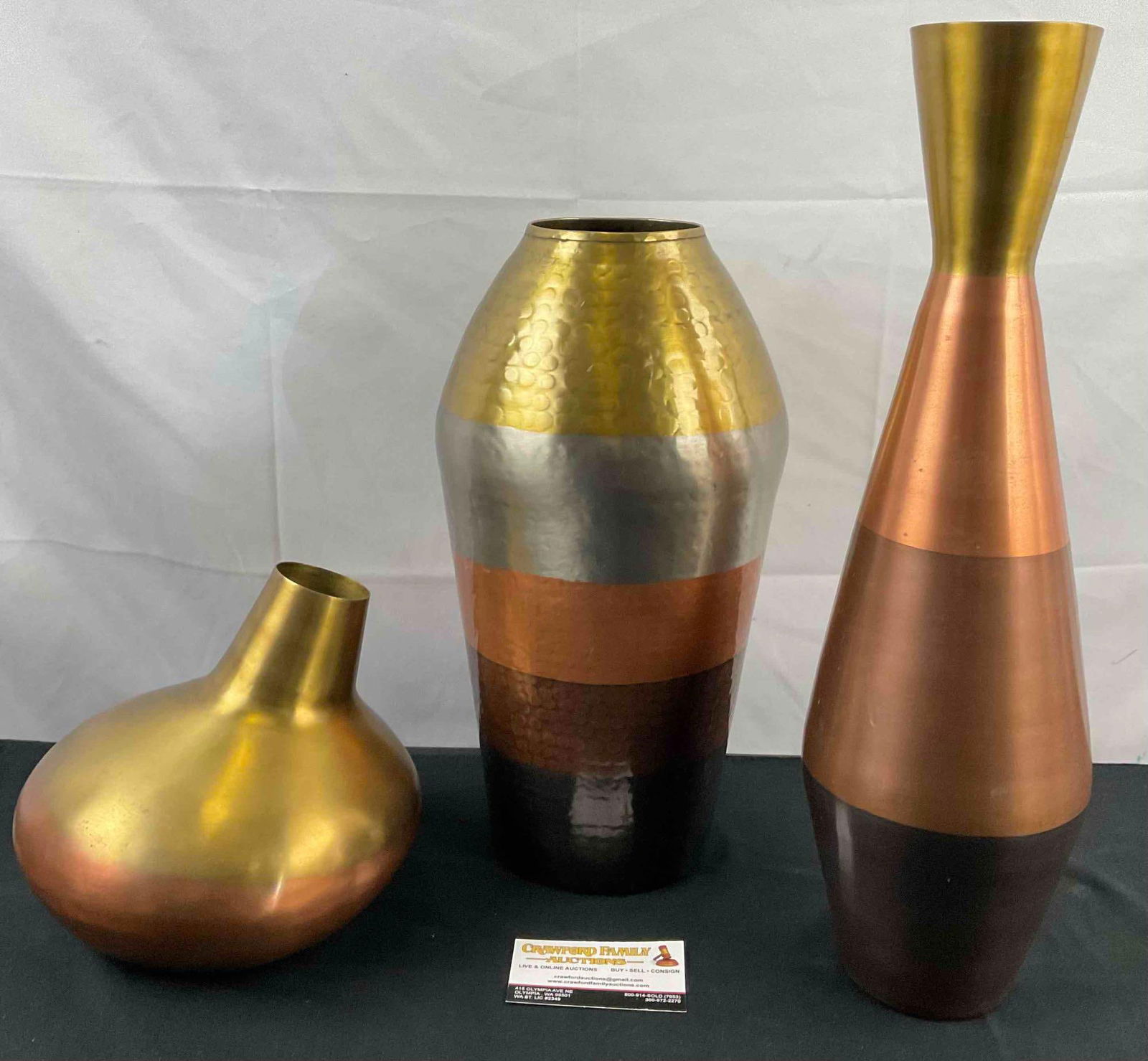 3 pcs Handsome Striped Mixed Metal Decorative Vase Assortment. 2x Made in India. See pics. (1 of 8)