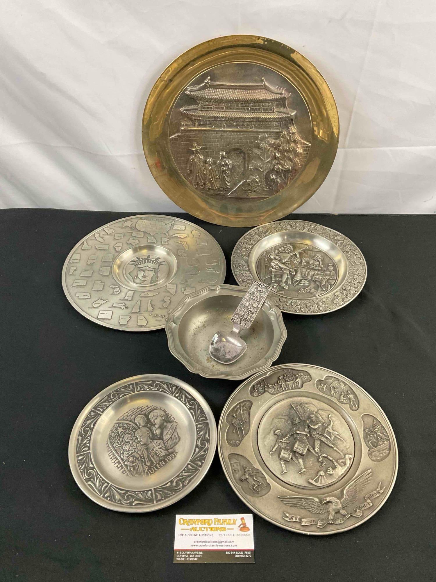 7 pcs Vintage Metal Decorative Serving Dish Assortment. Swedish Silver Plated Spoon. See pics. (1 of 6)