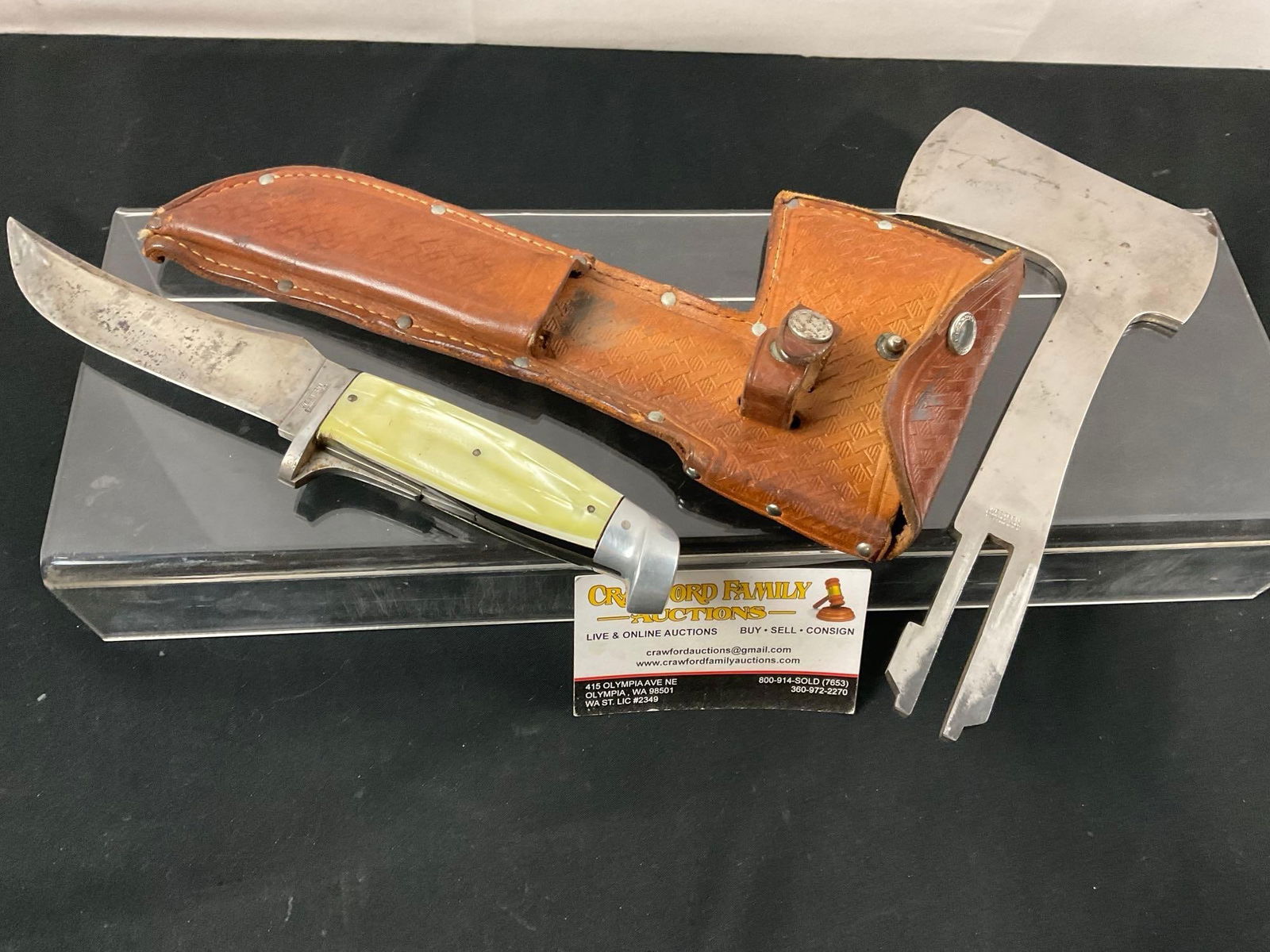 Vintage Western Knife-Axe Combo, w/ Leather Sheath (1 of 8)