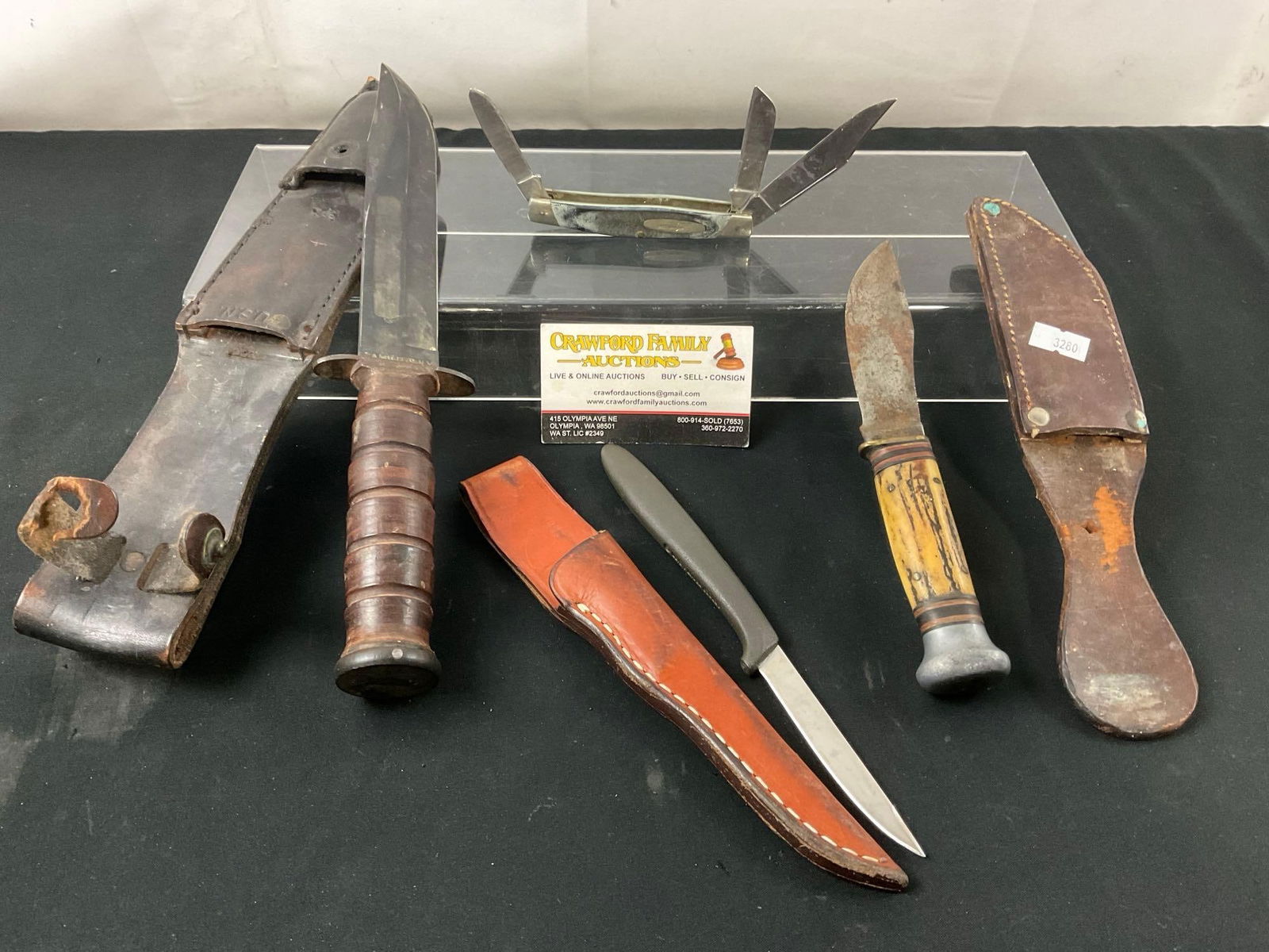 Buck no. 301 Folding Pocket Knife, US Navy & Marbles Fixed Blade, Gerber Trout & Bird Knife (1 of 10)