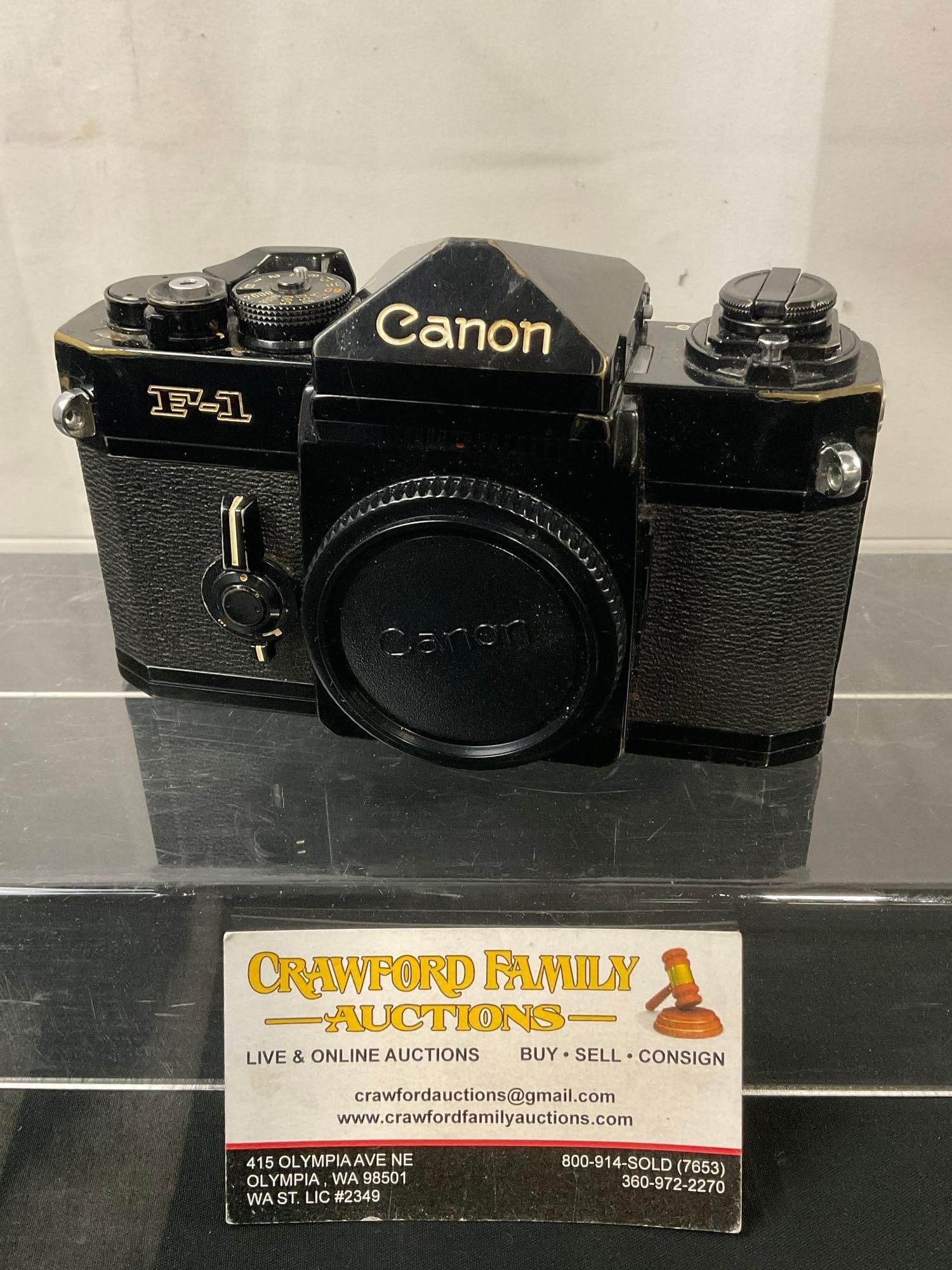 Canon F-1 Early Model 35mm SLR Film Camera Body, black in color (1 of 4)