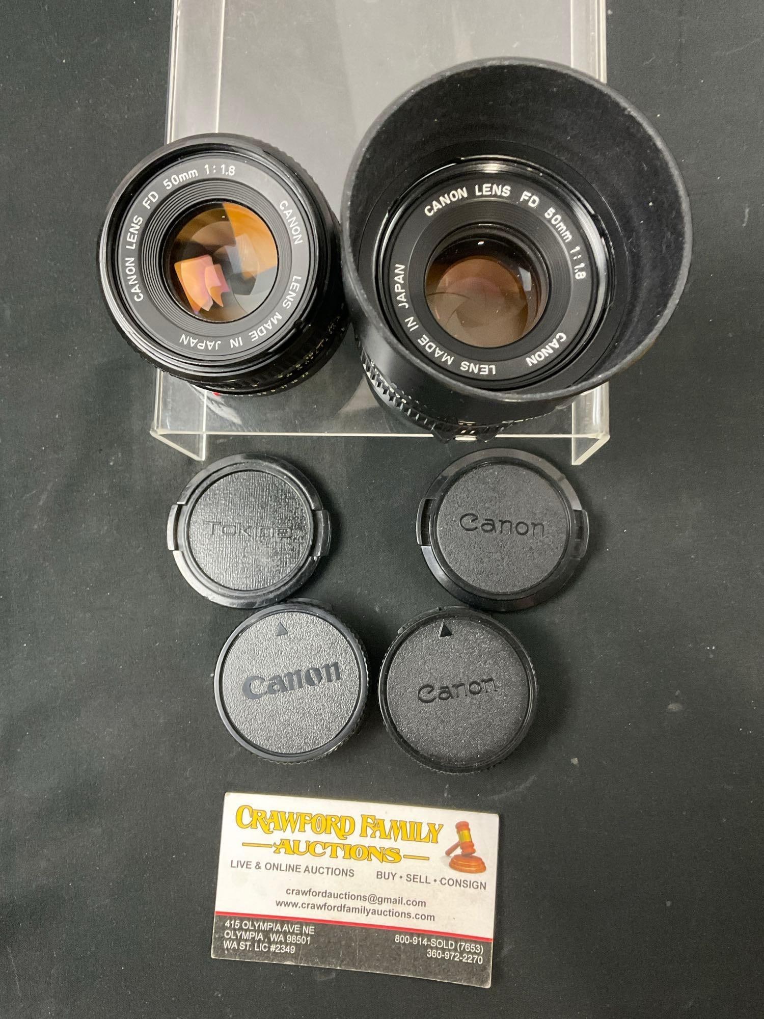Pair of Canon Camera Lenses FD 50mm 1:1.8 w/ Covers (1 of 4)