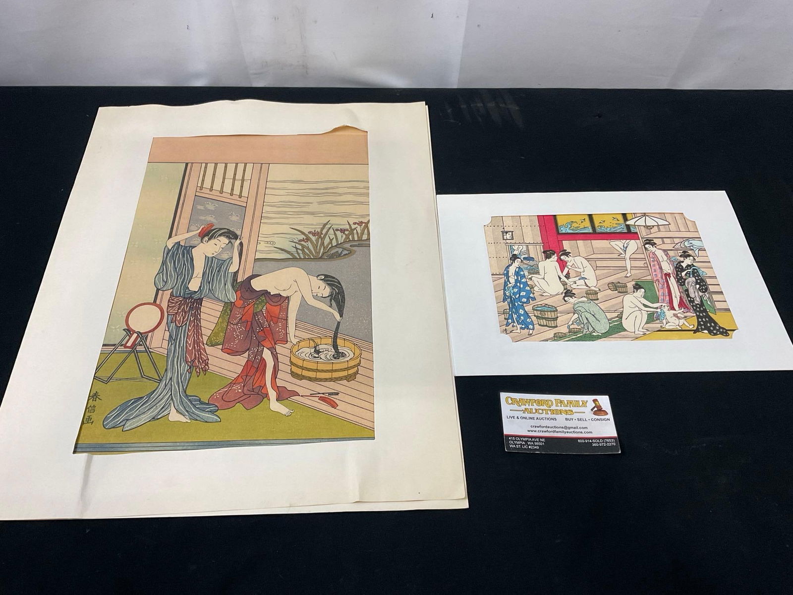 2x Japanese Ukiyo-E Prints, Women in Public Bath by Kiyonaga Torii & 2 Washing by Suzuki Harunobu (1 of 7)