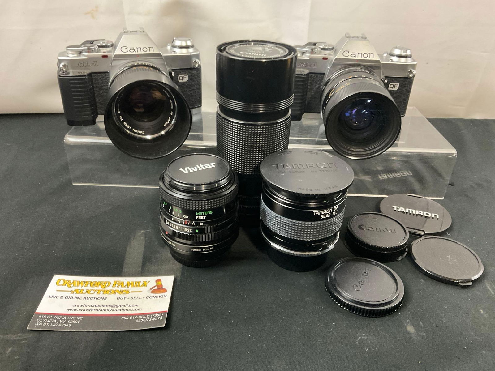 Pair of Canon AL-1 Cameras, FD 50mm & 70-150mm Lens, Tamron SP 2.8-3/8 35-80mm, Vivitar 28mm (1 of 8)