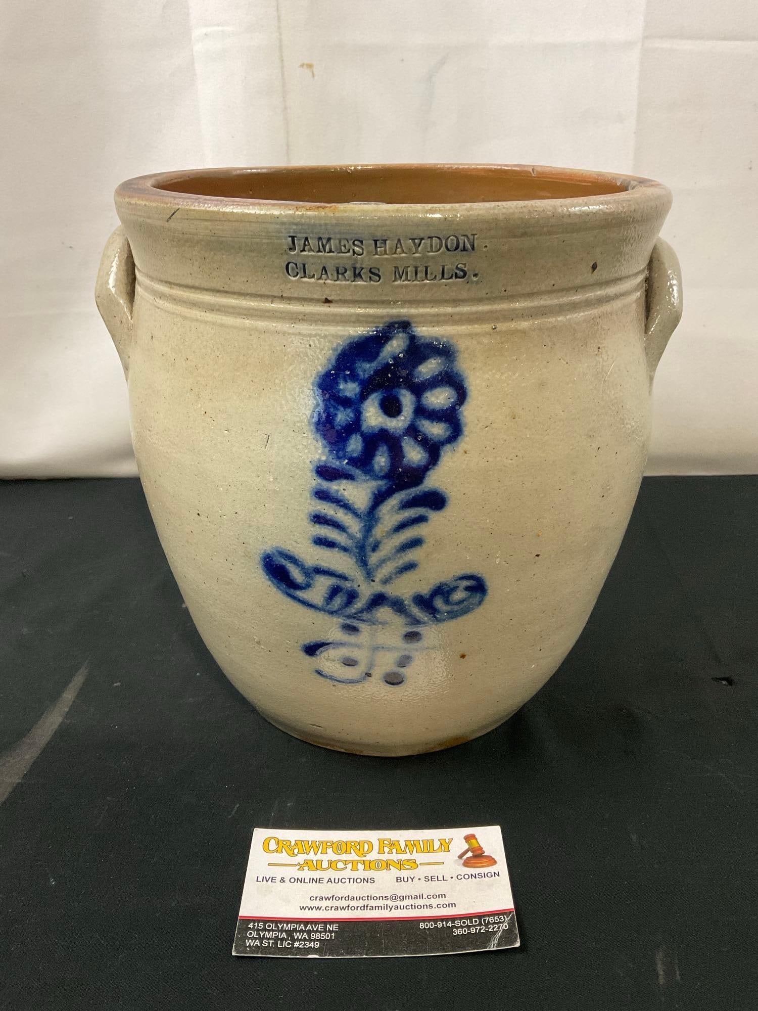 Antique Salt Glazed Crock Stoneware, James Haydon Clarks Mills, 8.5 inches tall (1 of 5)