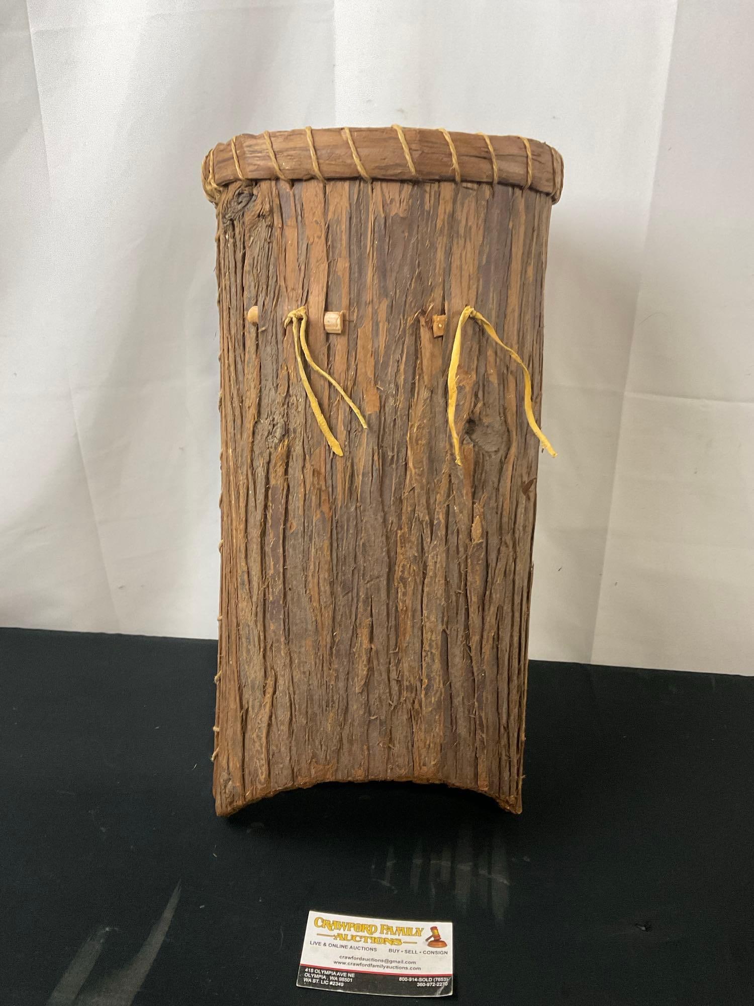 Native American Cedar Bark Basket, Woven w/ jute rope, 17.5 x 8 x 9.5 inches (1 of 6)