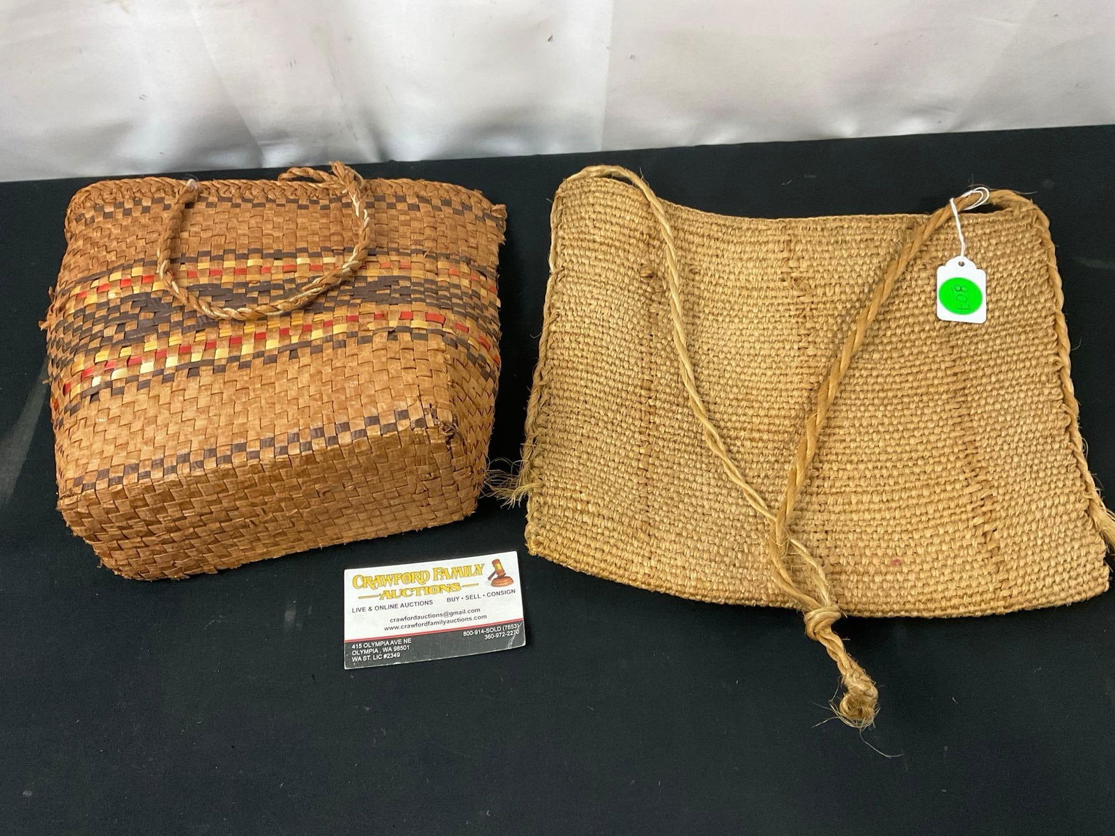 Pair of Handwoven Tsimshiam Native American Baskets, larger is 10 x 11.5 inches, fiber & reed (1 of 8)