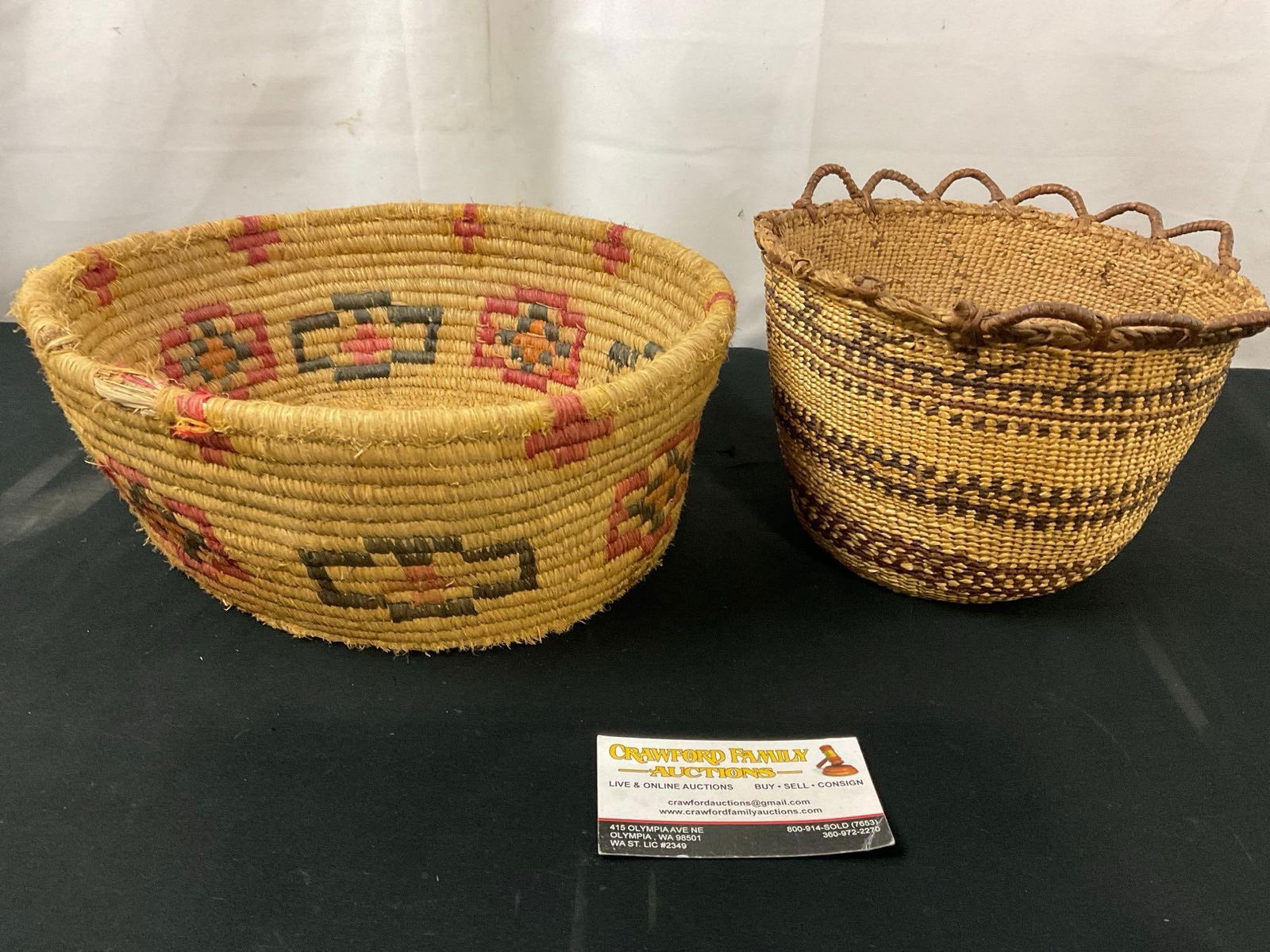 Pair of Handwoven Native American Baskets, larger is 10.5 x 12 inches, fiber & reed (1 of 5)
