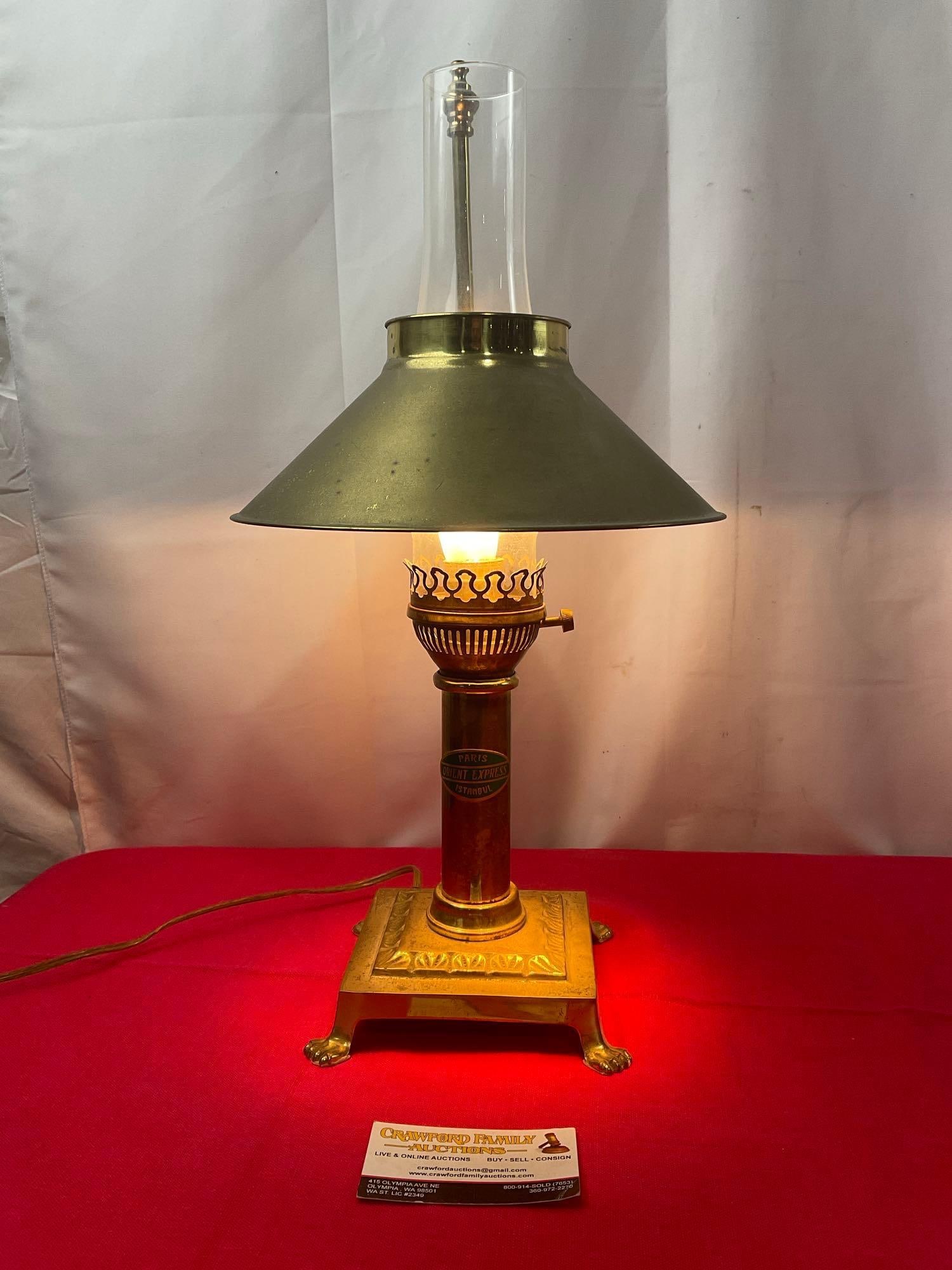 Vintage Brass & Glass Orient Express Lamp, Hurricane Style, Tested and working (1 of 5)