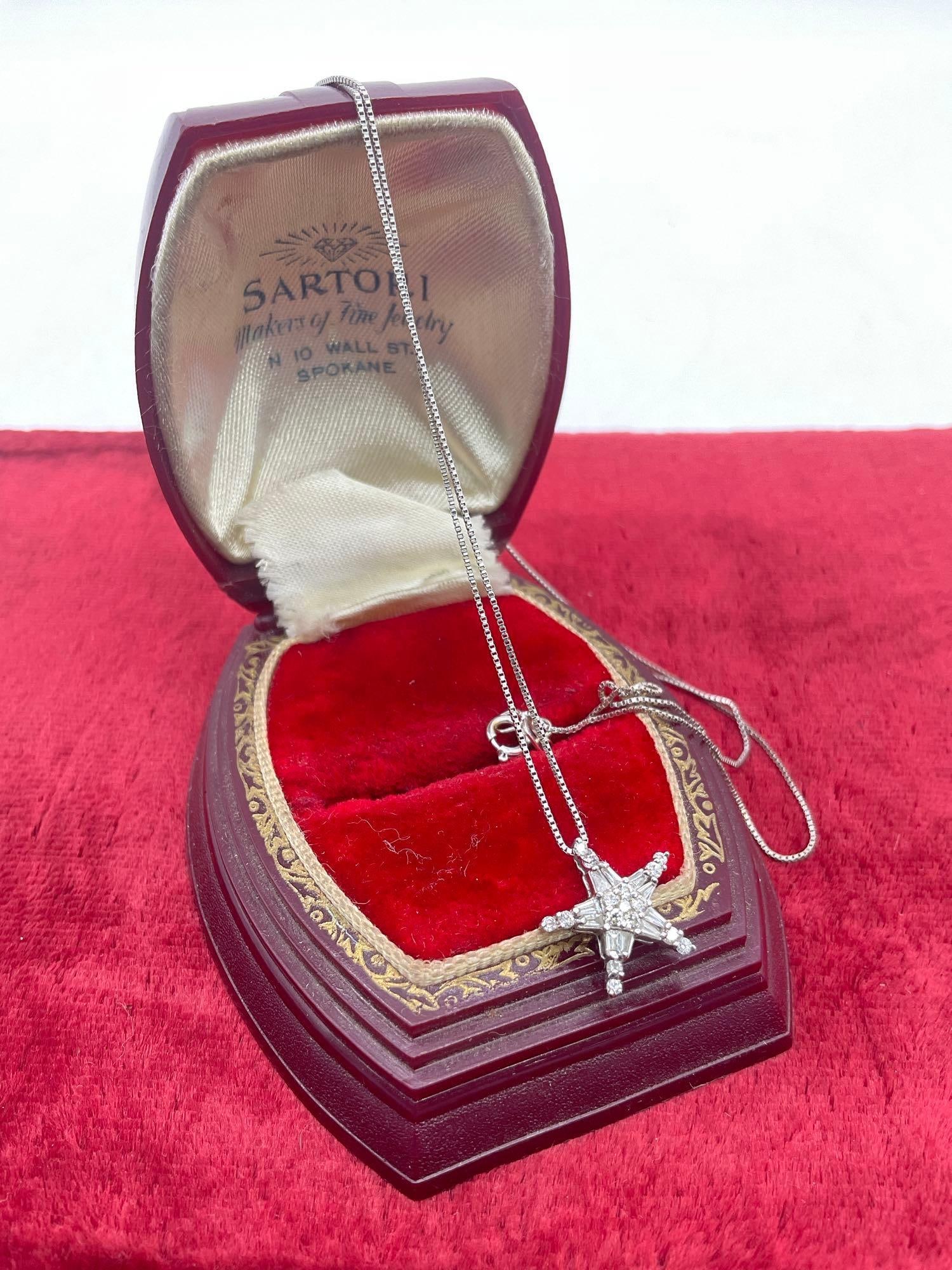 Attractive 14K white gold necklace featuring 14K gold & diamond Star pendant Made in Turkey (1 of 4)