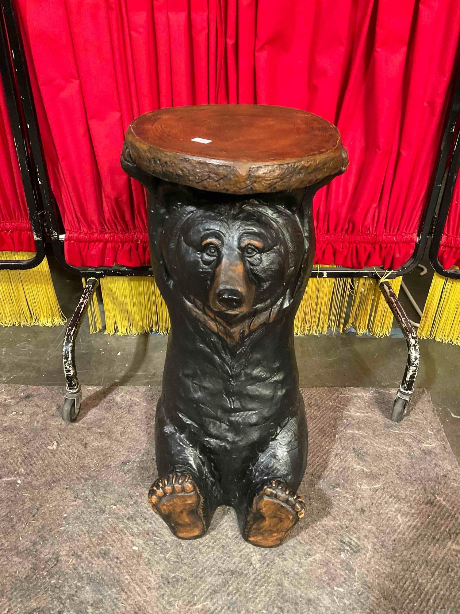 Charming Vintage Style Painted Resin Black Bear Holding Tabletop Shaped Lamp Stand. See pics. (1 of 6)