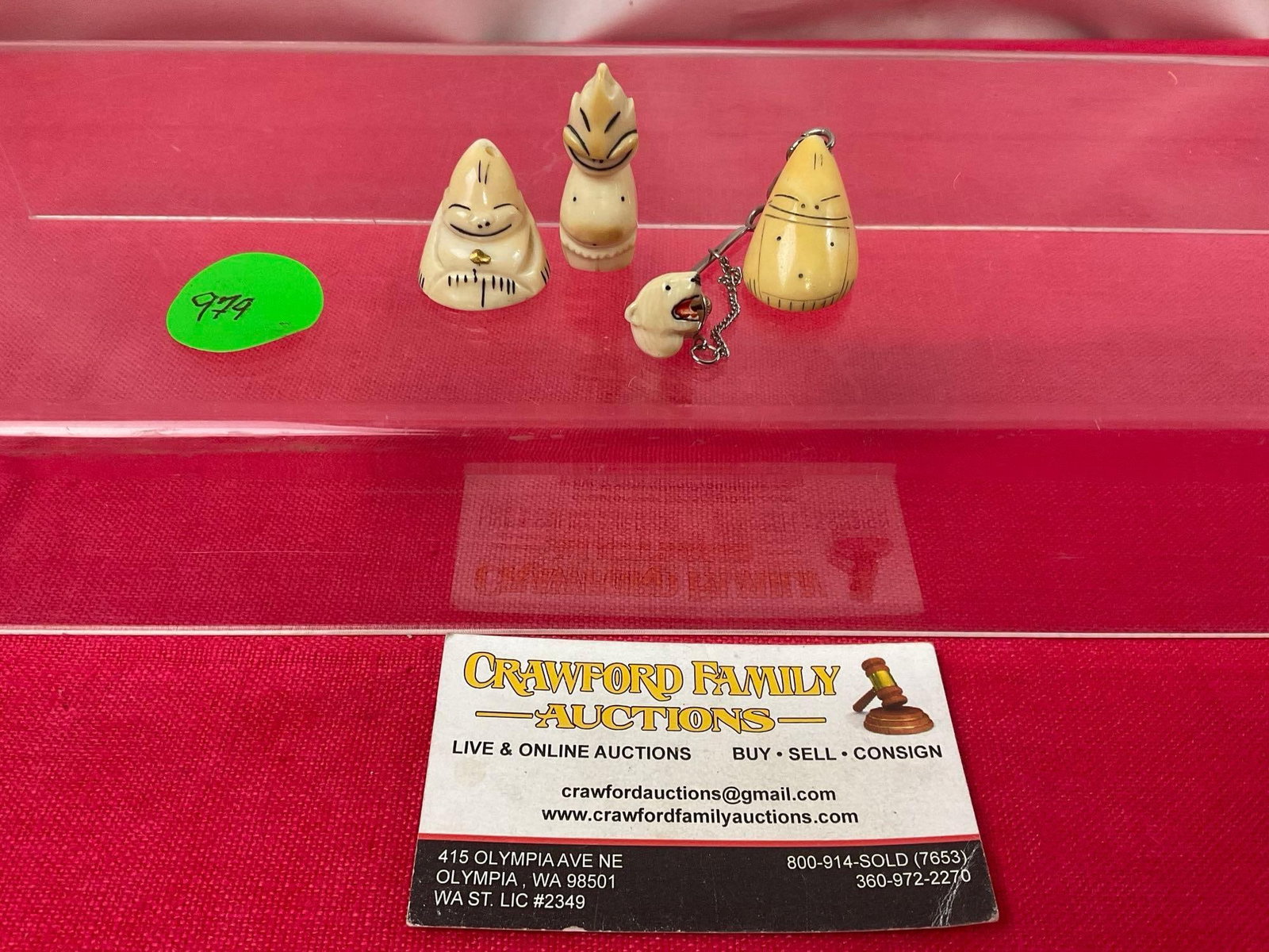 4 Alaskan Inuit Bone Billiken Good Luck Charms, 1 w/ Gold Nugget, Polar Bear Pin, very small: Appears to be in good shape. The bigger piece measures approx 0.5 inches. These are all from a collection of bone carvings, believed to be Alaskan Inuit. See pics. E-2329