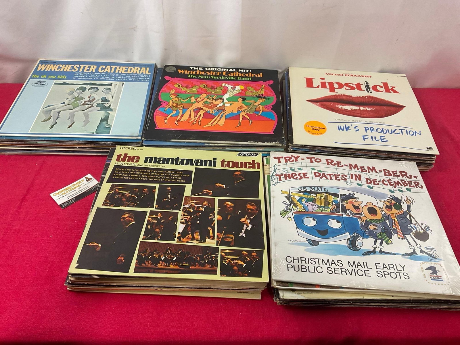 50-60 Vintage Records from Local Radio Station KGY, incl. Mantovani, Wickline & many more: Appears to have some wear from over the years, from the KGY local radio station in Olympia. Some promotional, a lot are marked with a card with notes for radio. Should still work, as these have been p
