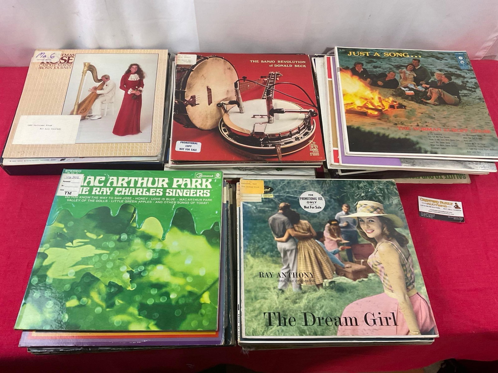 50-60 Vintage Records from Local Radio Station KGY, incl. Eddie Heywood, Bing Crosby, Randy Newman: Appears to have some wear from over the years, from the KGY local radio station in Olympia. Some promotional, a lot are marked with a card with notes for radio. Should still work, as these have been p