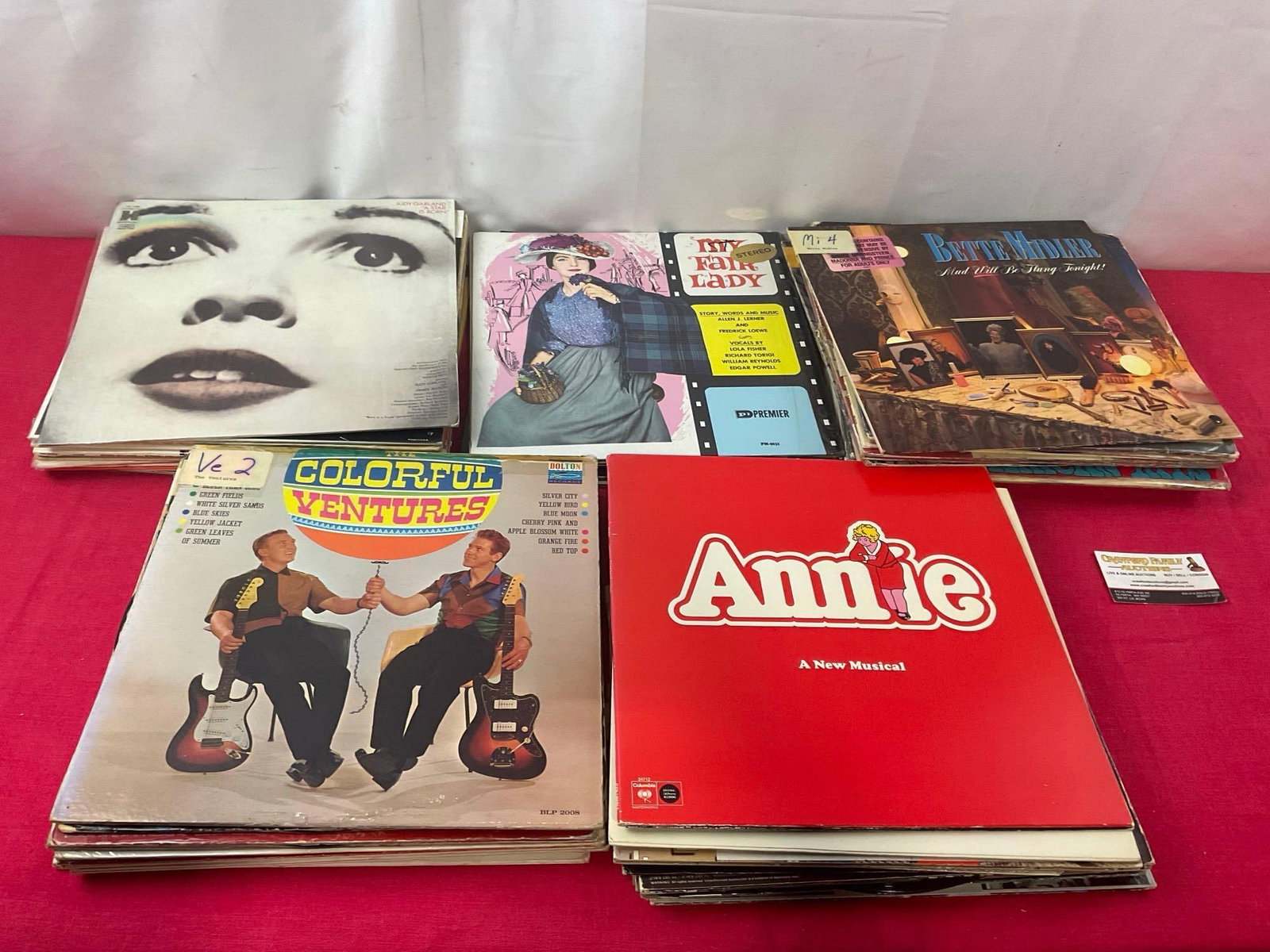 50-60 Vintage Records from Local Radio Station KGY, incl. Annie, My Fair Lady, Bette Midler: Appears to have some wear from over the years, from the KGY local radio station in Olympia. Some promotional, a lot are marked with a card with notes for radio. Should still work, as these have been p