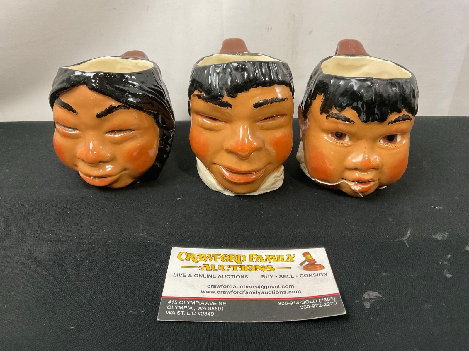 Trio of C. Alan Johnson Figural Mugs, titled Rebecca, Andrew & John (1 of 5)