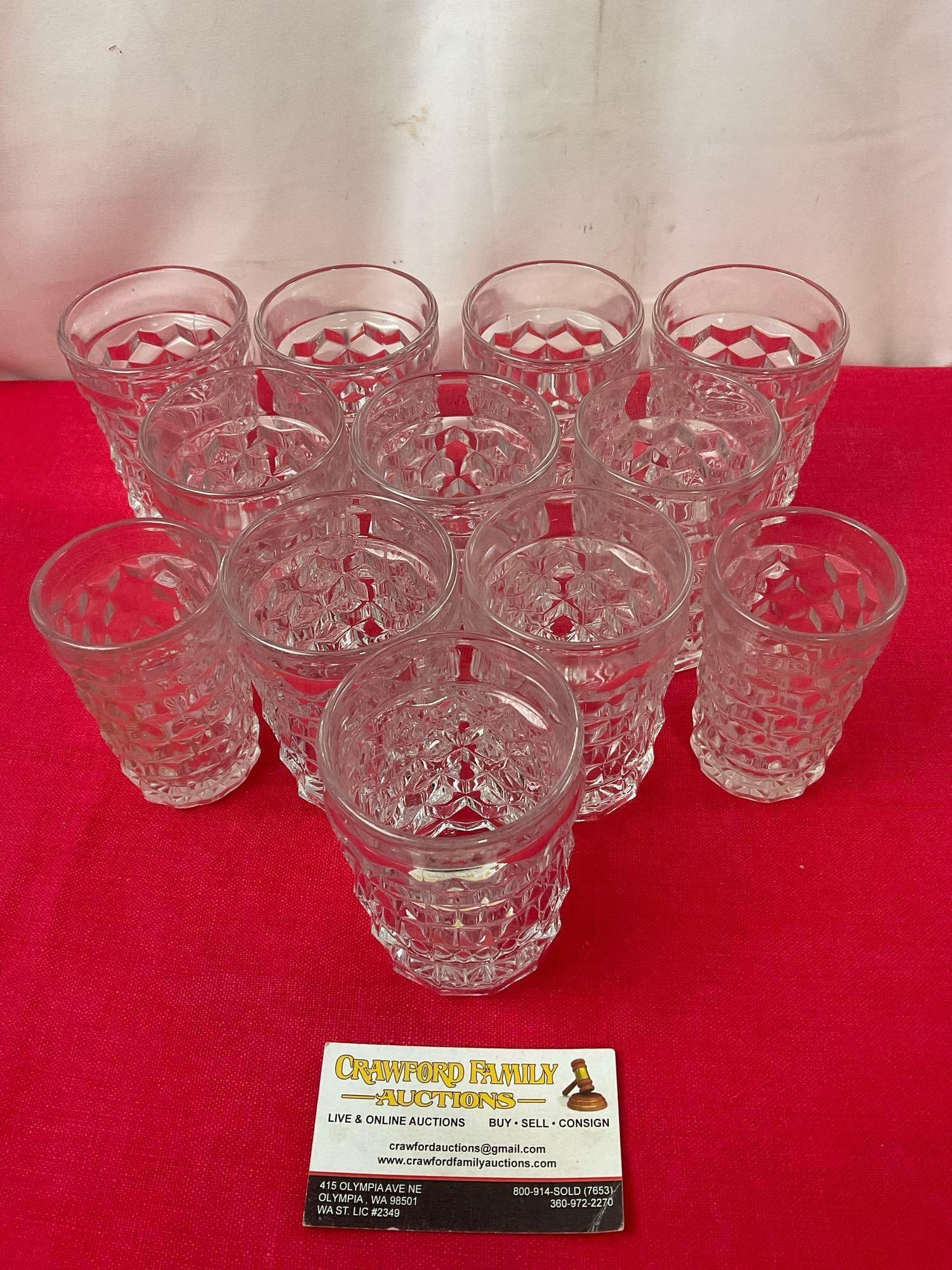 Antique Fostoria American Clear pattern, 10 8 ounce Glasses & 2 6 ounce, tumbler style (1 of 3)