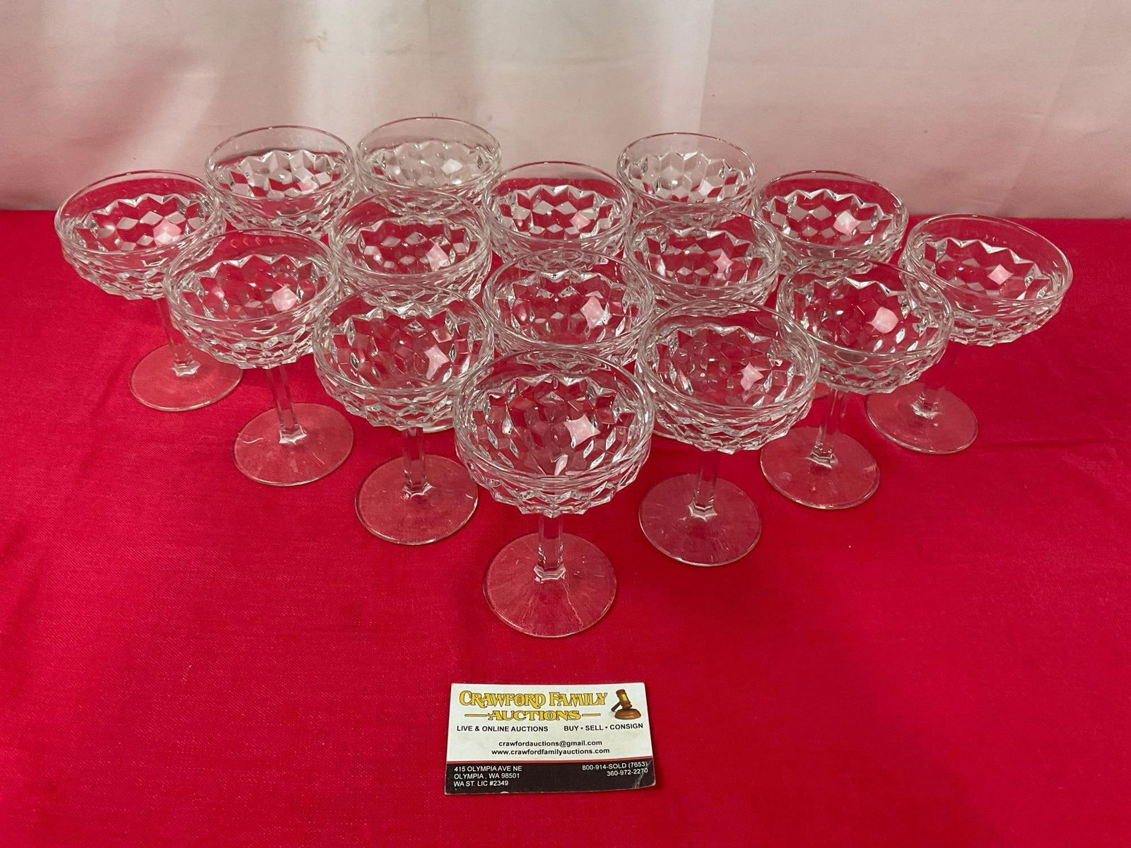 Antique Fostoria American Clear pattern Coupe Glasses, 5 inches tall, 15 Glasses, (1 of 5)